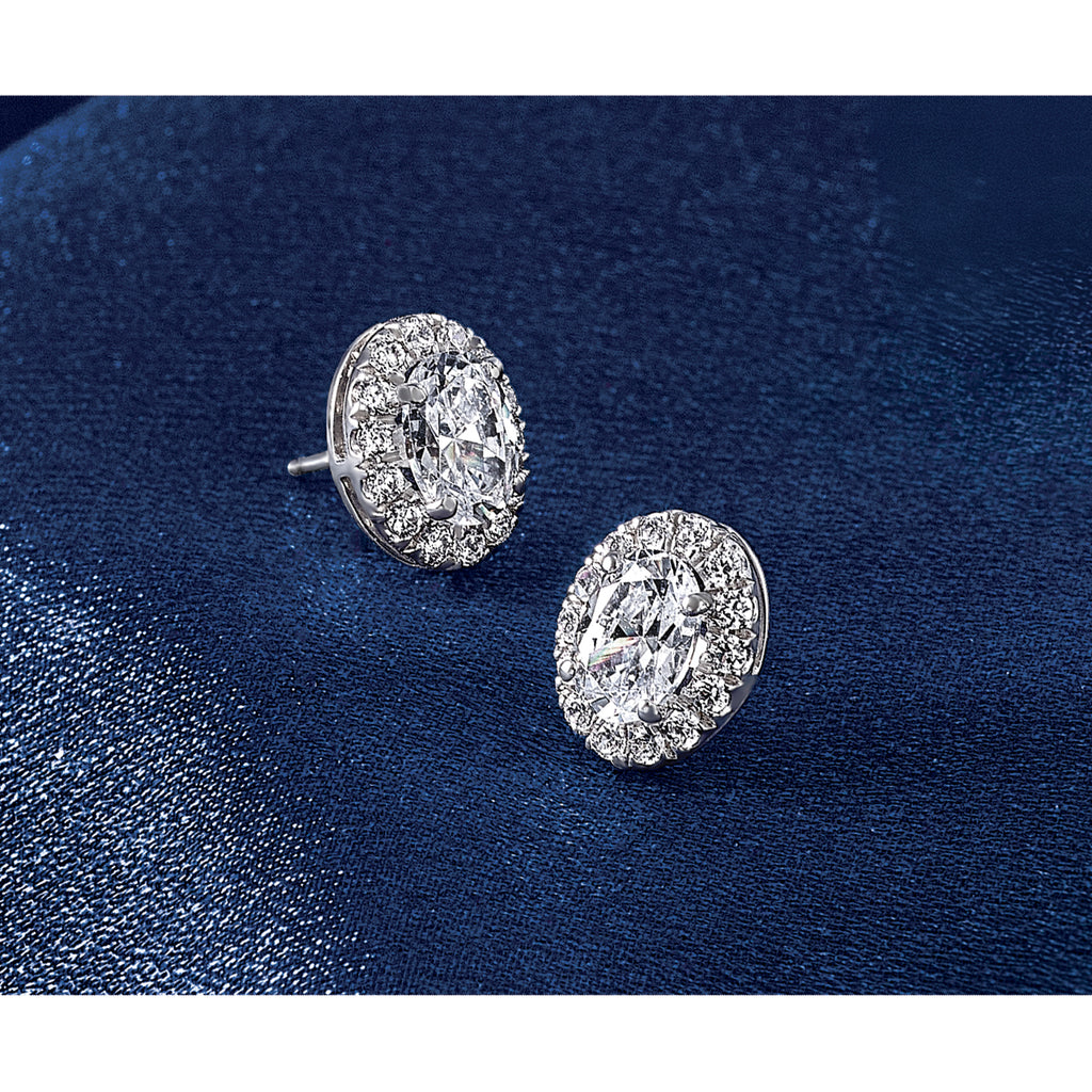 14K White Gold 1/4 ct Lab-Created Diamond VS/SI+ G+ Oval-Cut Halo Earrings