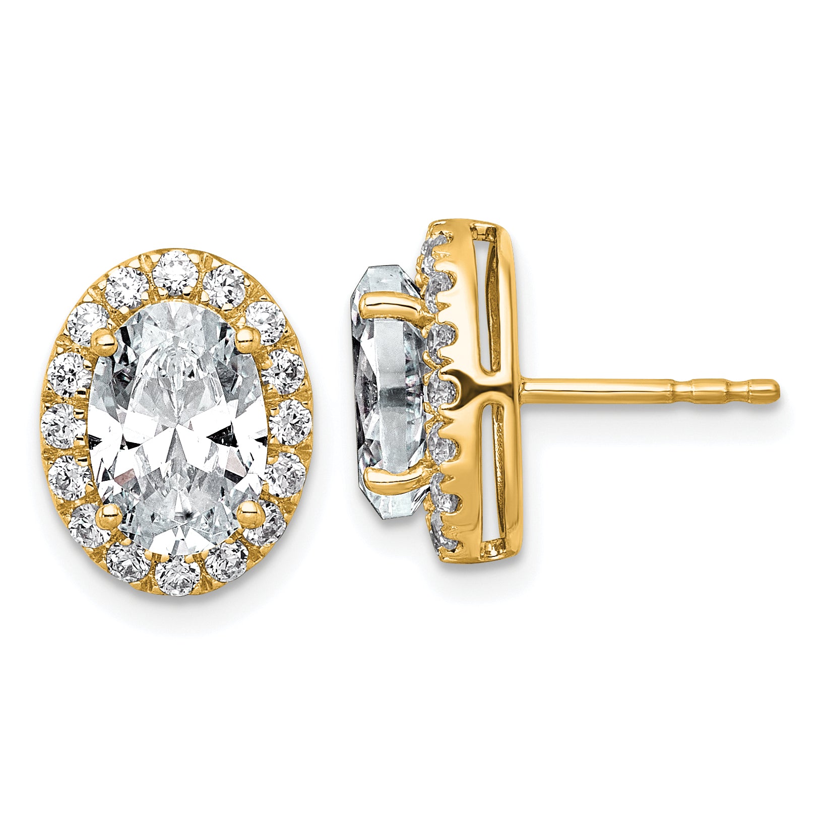 14k 3 1/2 carat Lab Grown Diamond VS+ F+ Complete Oval Halo Earrings Main image