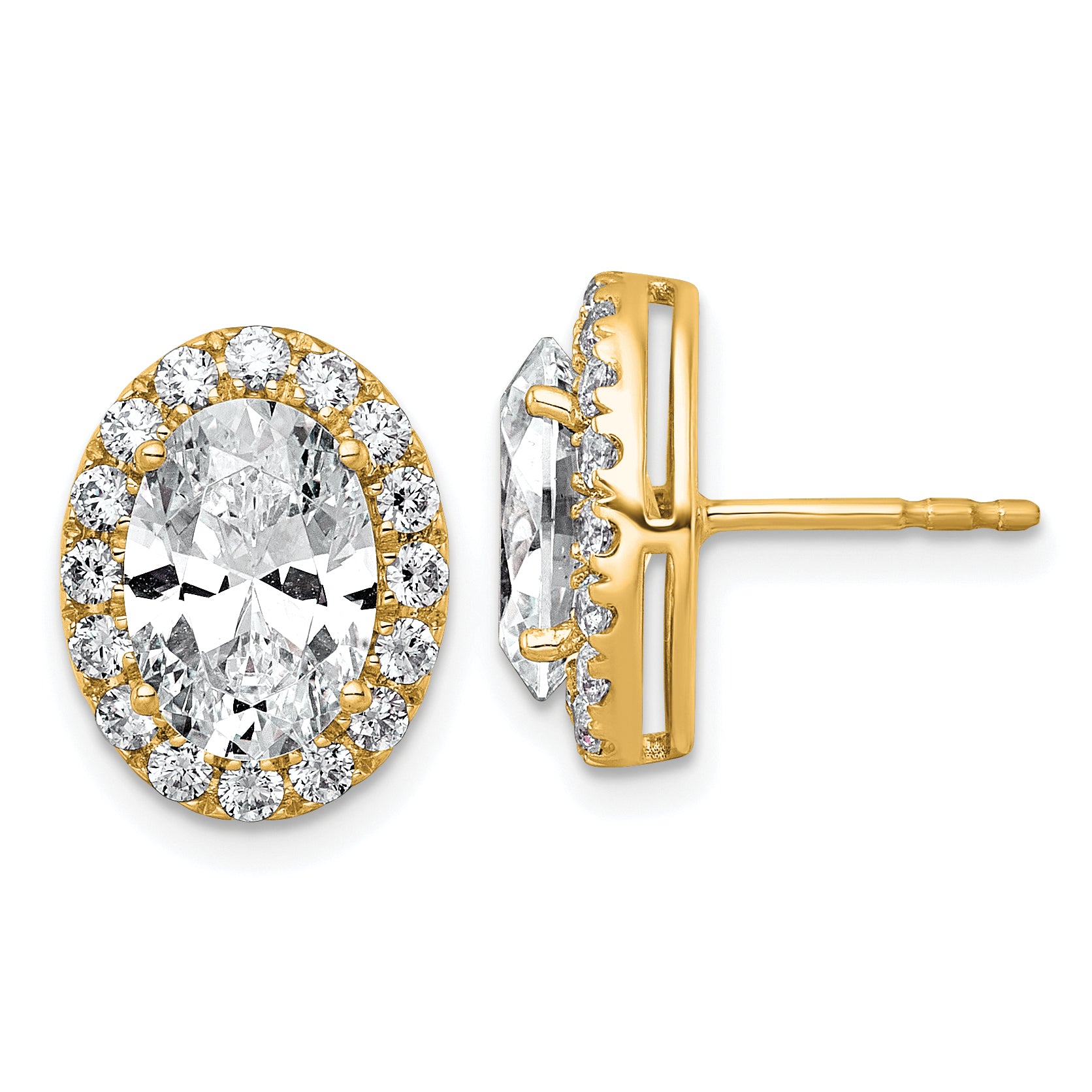 14k 4 3/4 carat Lab Grown Diamond VS+ F+ Complete Oval Halo Earrings Main image