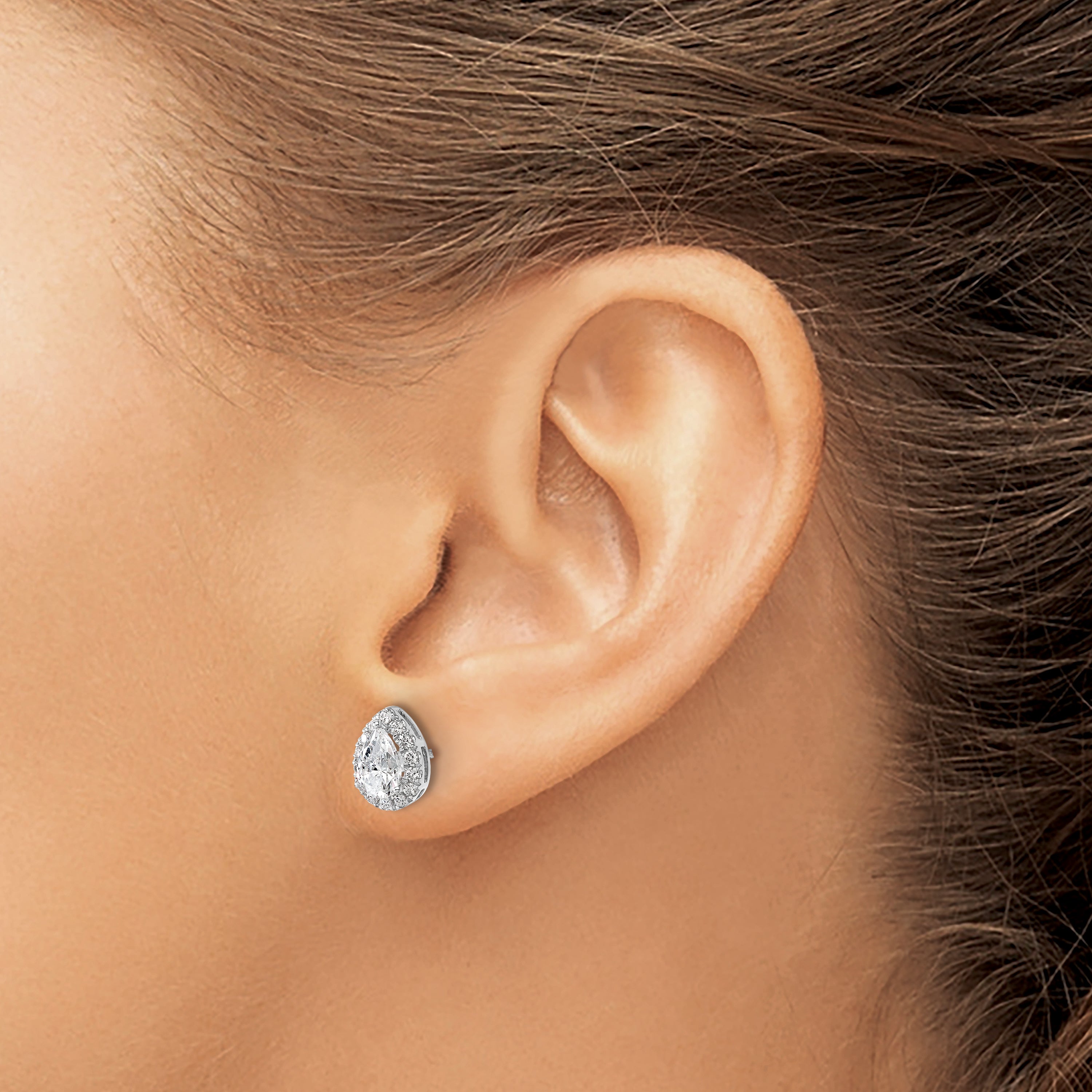 14K White Gold 1 1/4 ct Lab-Created Diamond VS/SI+ G+ Pear-Cut Halo Earrings