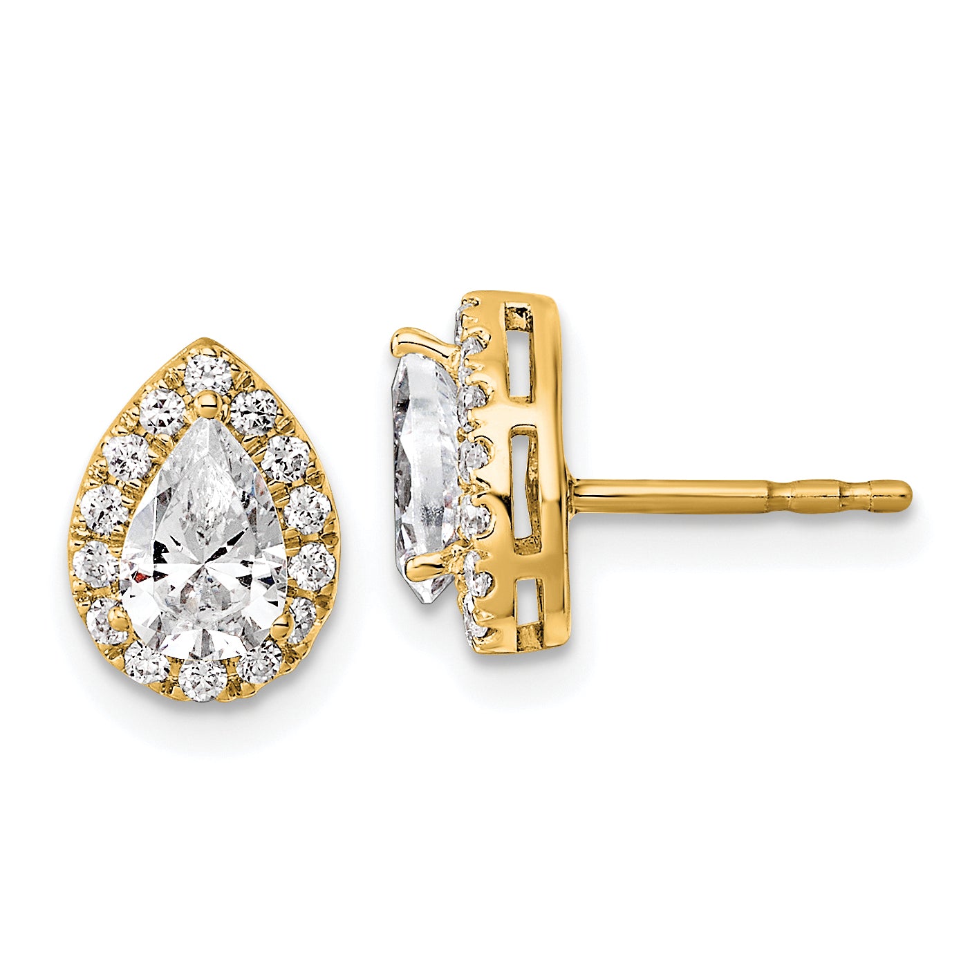 14k 1 1/4 carat Lab Grown Diamond VS+ F+ Complete Pear Halo Earrings