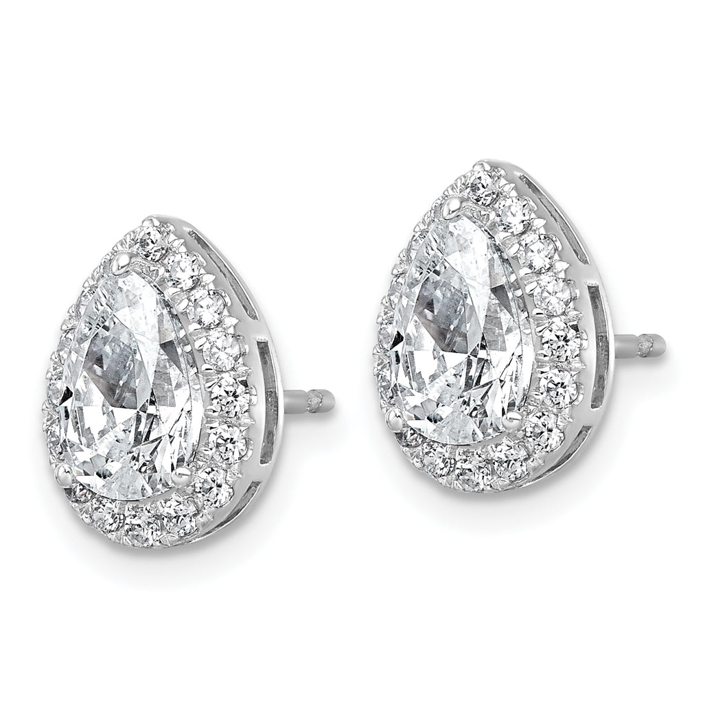 14k White Gold 2 3/8 carat Lab Grown Diamond VS+ F+ Complete Pear Halo Post Earrings