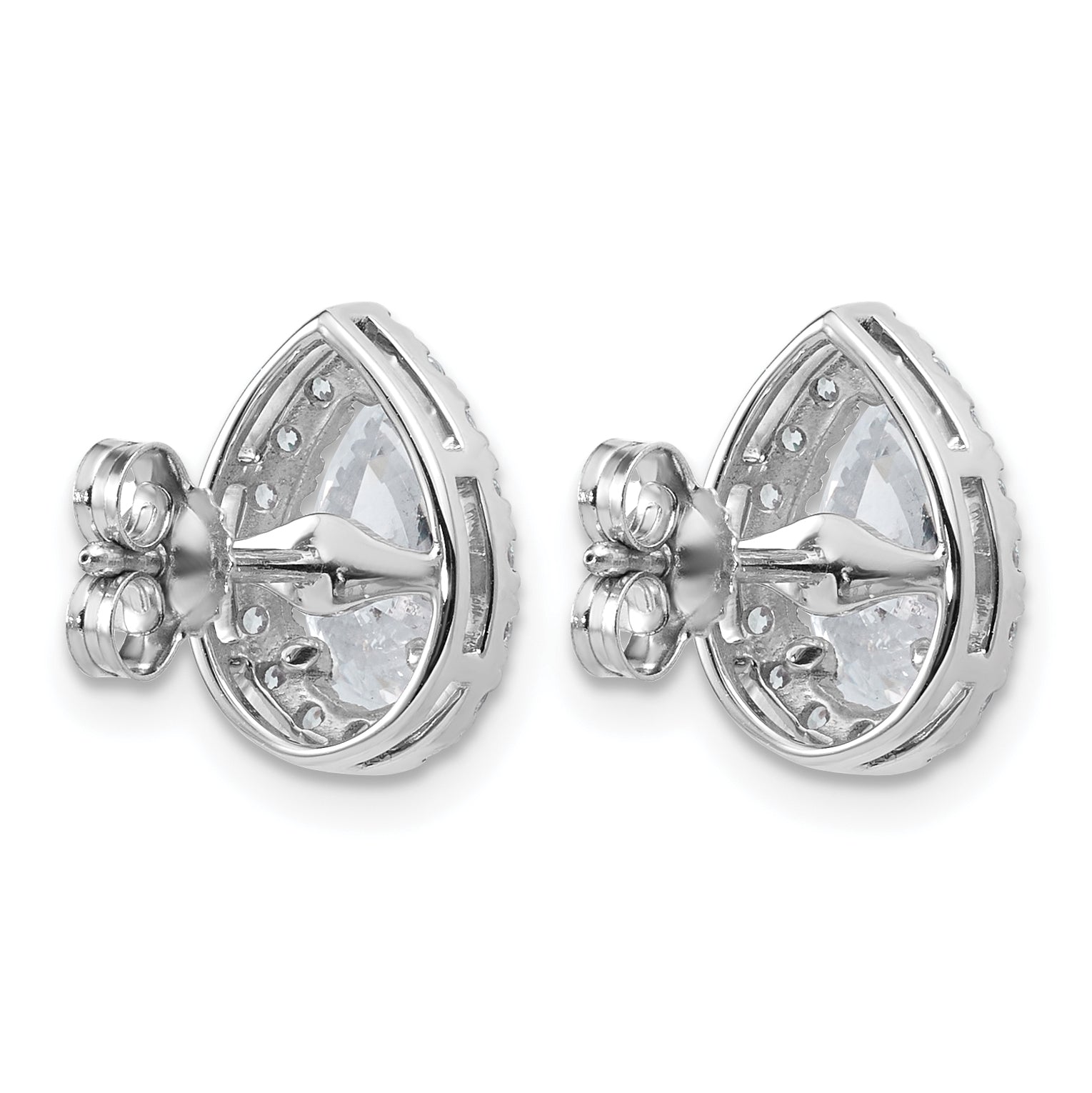 14k White Gold 2 3/8 carat Lab Grown Diamond VS+ F+ Complete Pear Halo Post Earrings