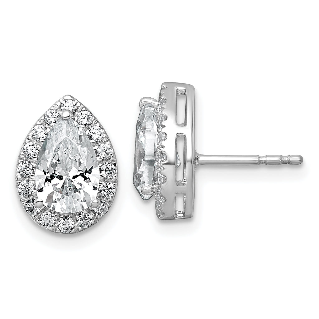 14k White Gold 2 3/8 carat Lab Grown Diamond VS+ F+ Complete Pear Halo Post Earrings