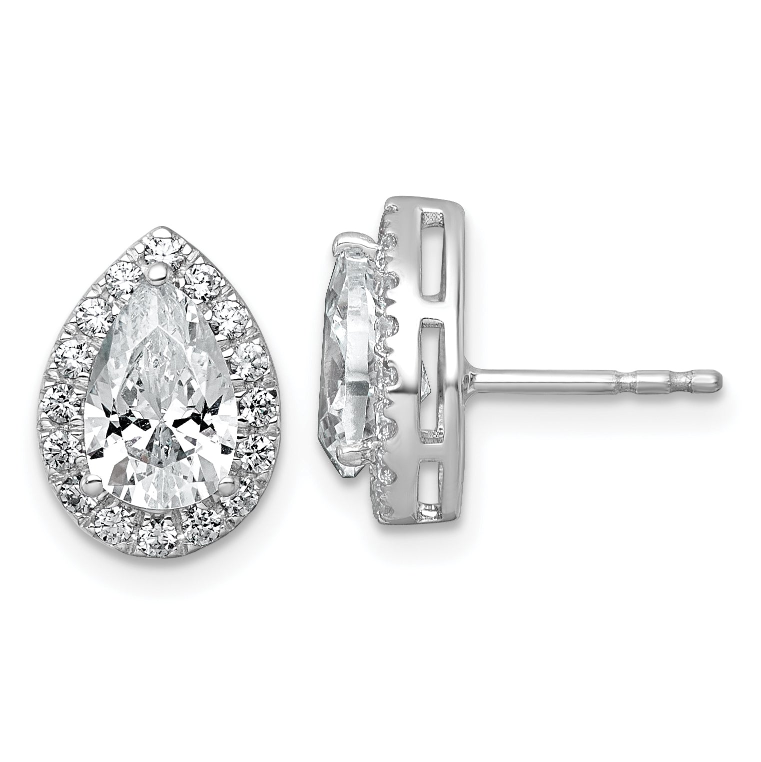 14k White Gold 2 3/8 carat Lab Grown Diamond VS+ F+ Complete Pear Halo Post Earrings
