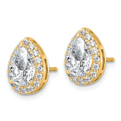 14k 2 3/8 carat Lab Grown Diamond VS+ F+ Complete Pear Halo Post Earrings