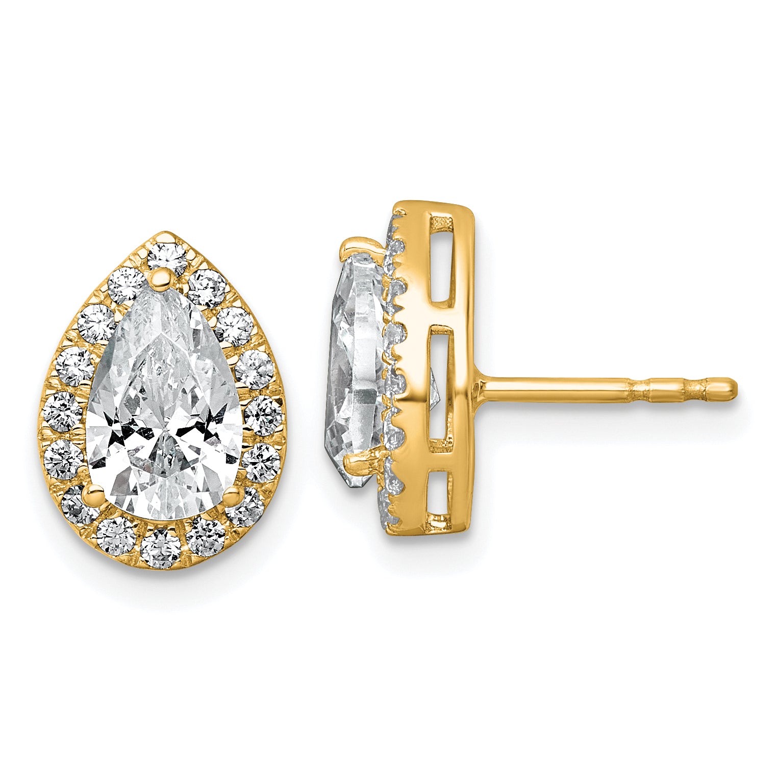 14k 2 3/8 carat Lab Grown Diamond VS+ F+ Complete Pear Halo Post Earrings Main image