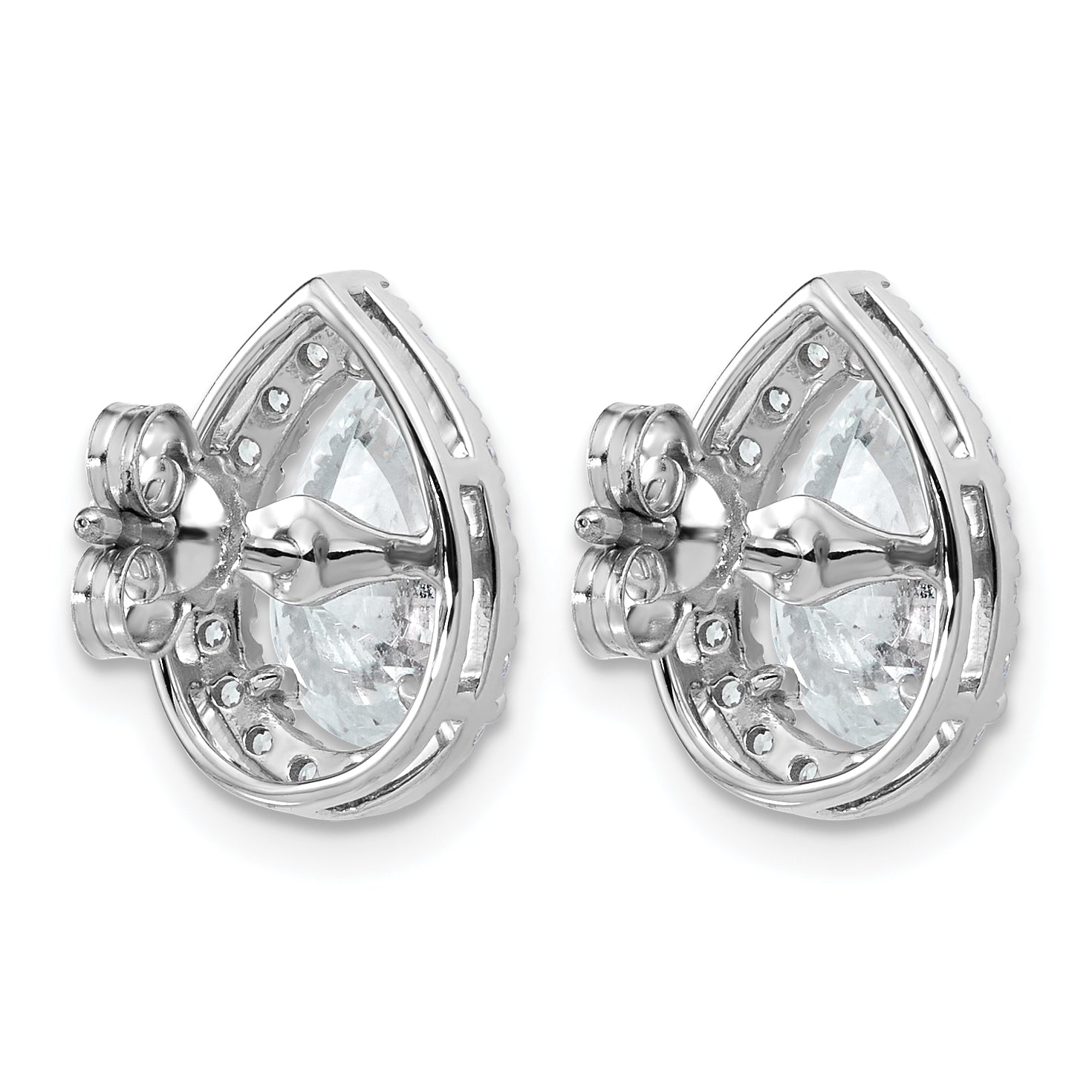 14k White Gold 3 1/2 carat Lab Grown Diamond VS+ F+ Complete Pear Halo Post Earrings