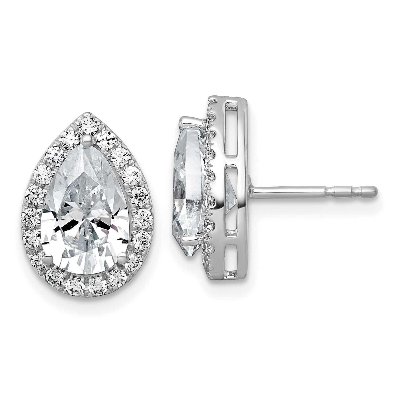 14k White Gold 3 1/2 carat Lab Grown Diamond VS+ F+ Complete Pear Halo Post Earrings Main image