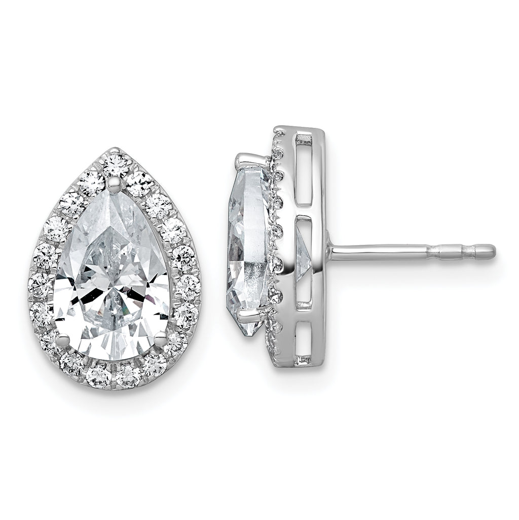 14k White Gold 3 1/2 carat Lab Grown Diamond VS+ F+ Complete Pear Halo Post Earrings
