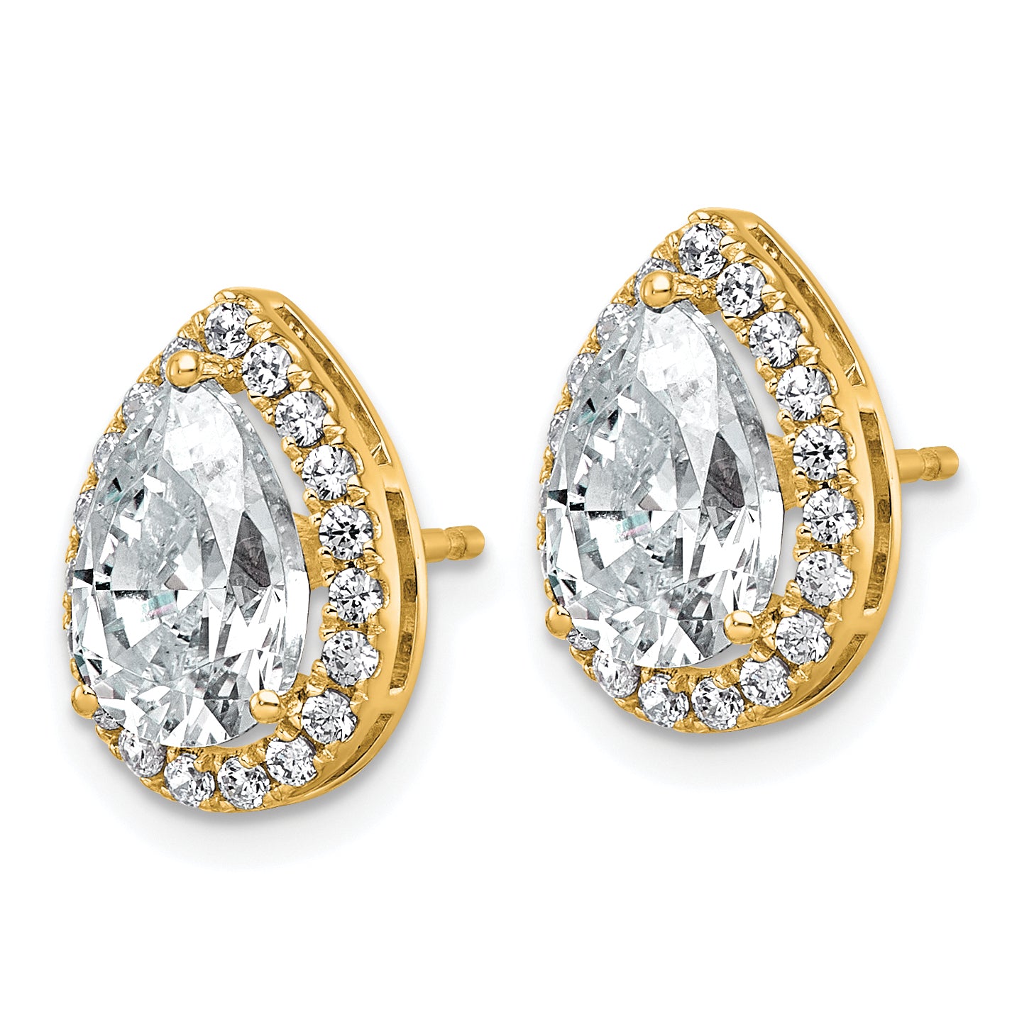 14k 3 1/2 carat Lab Grown Diamond VS+ F+ Complete Pear Halo Post Earrings Secondary image