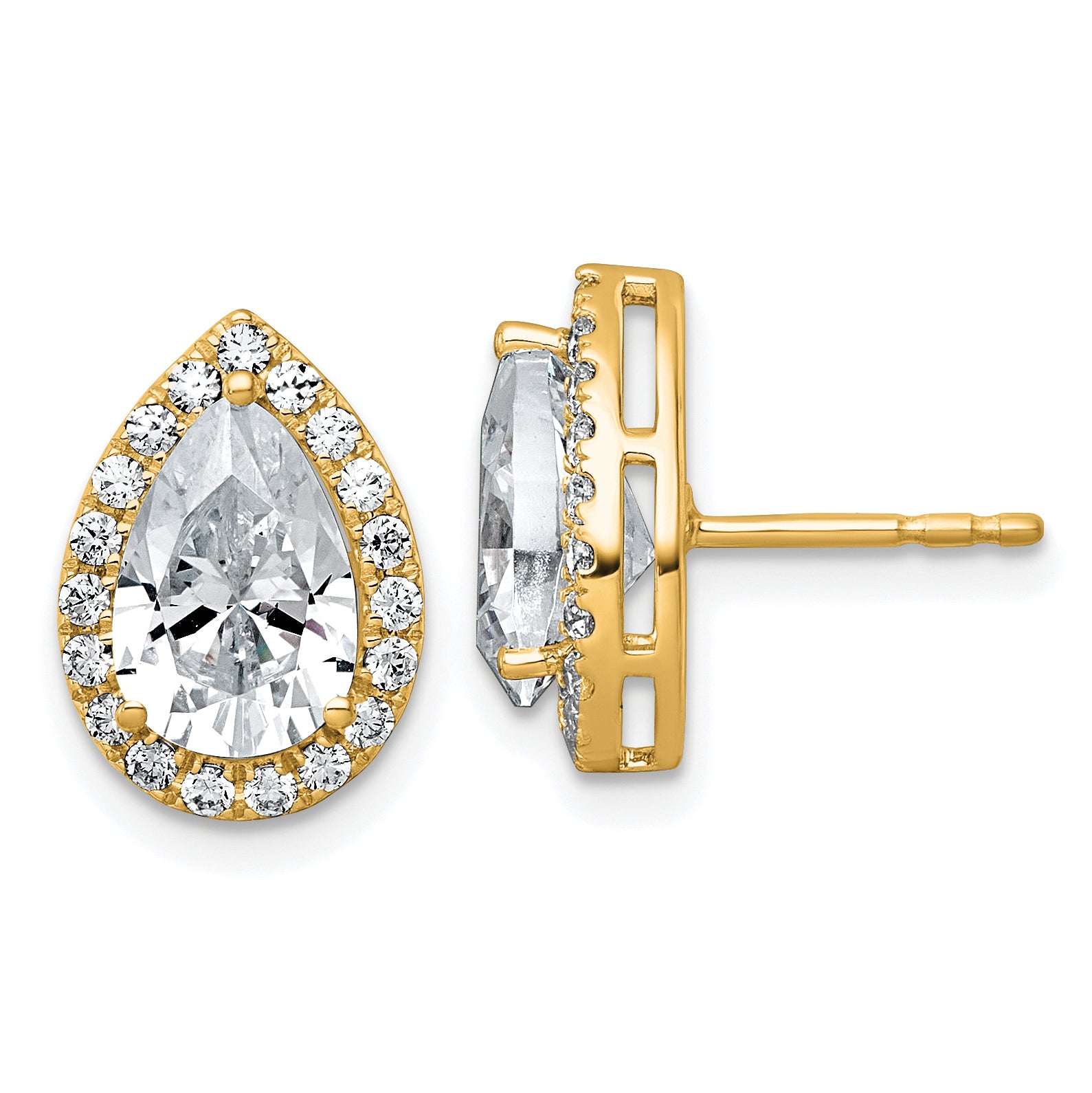 14k 3 1/2 carat Lab Grown Diamond VS+ F+ Complete Pear Halo Post Earrings