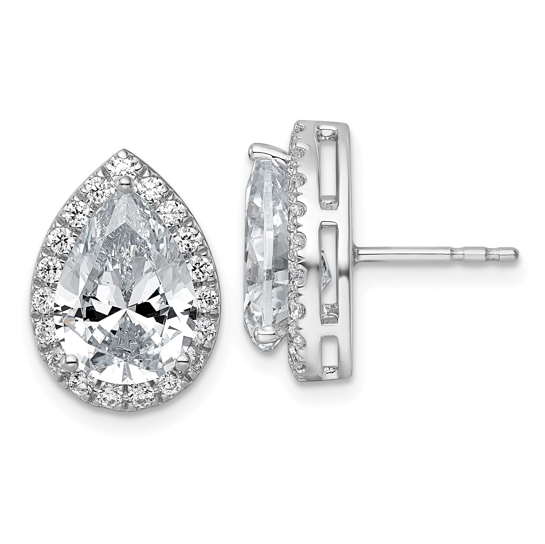 14k 4 5/8 carat Lab Grown Diamond VS+ F+ Complete Pear Halo Post Earrings Main image
