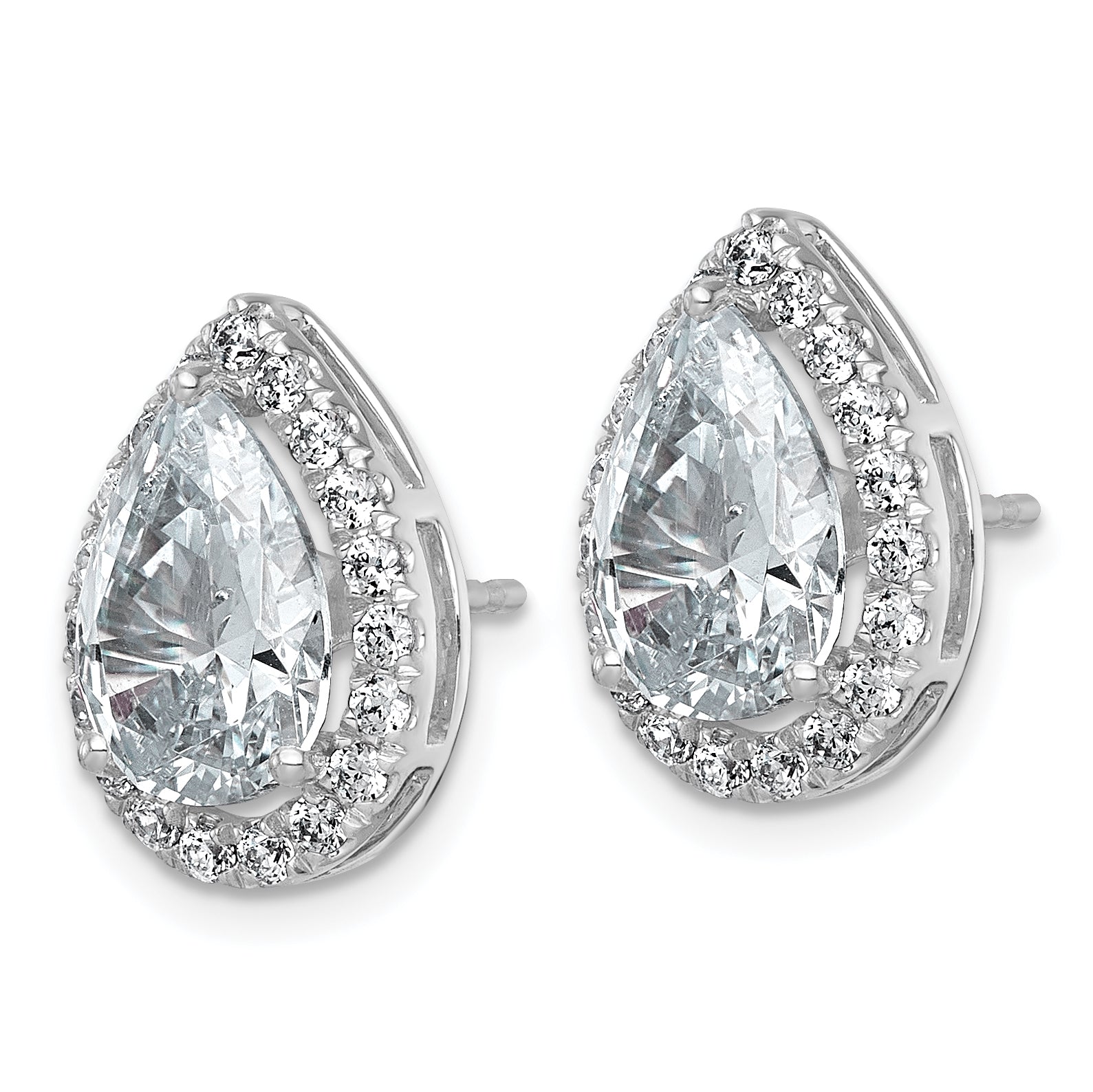 14k White Gold 5 5/8 carat Lab Grown Diamond VS+ F+ Complete Pear Halo Post Earrings