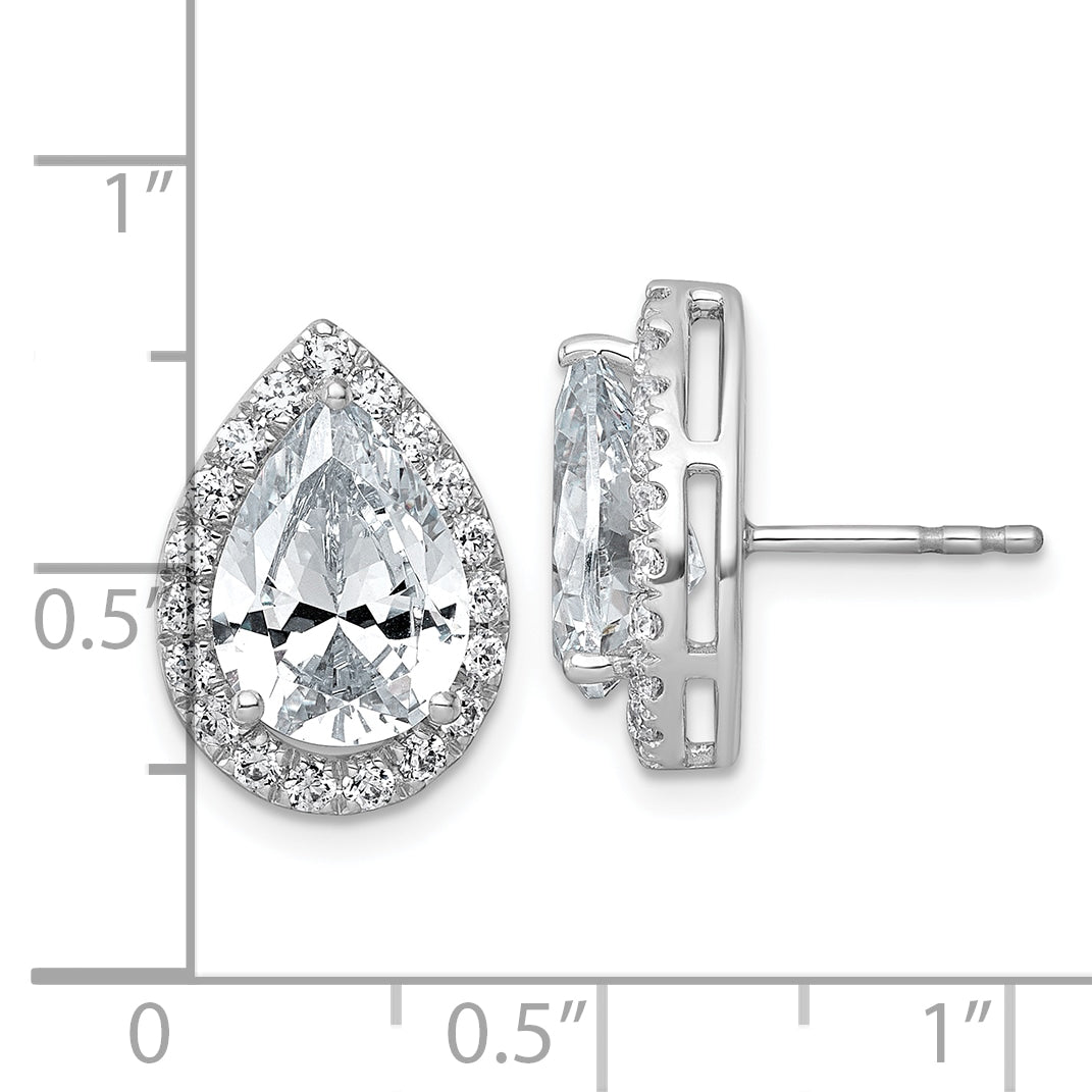 14k White Gold 5 5/8 carat Lab Grown Diamond VS+ F+ Complete Pear Halo Post Earrings