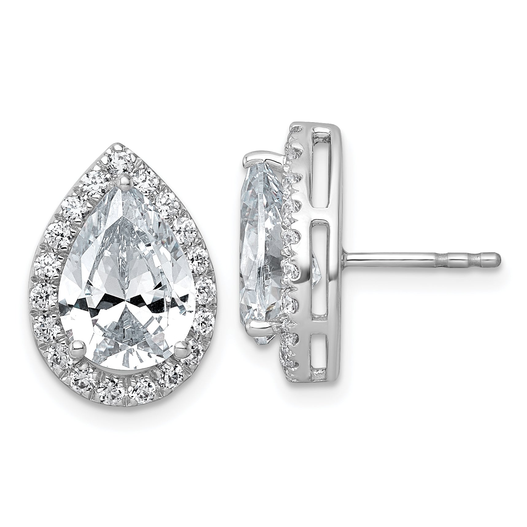 14k White Gold 5 5/8 carat Lab Grown Diamond VS+ F+ Complete Pear Halo Post Earrings