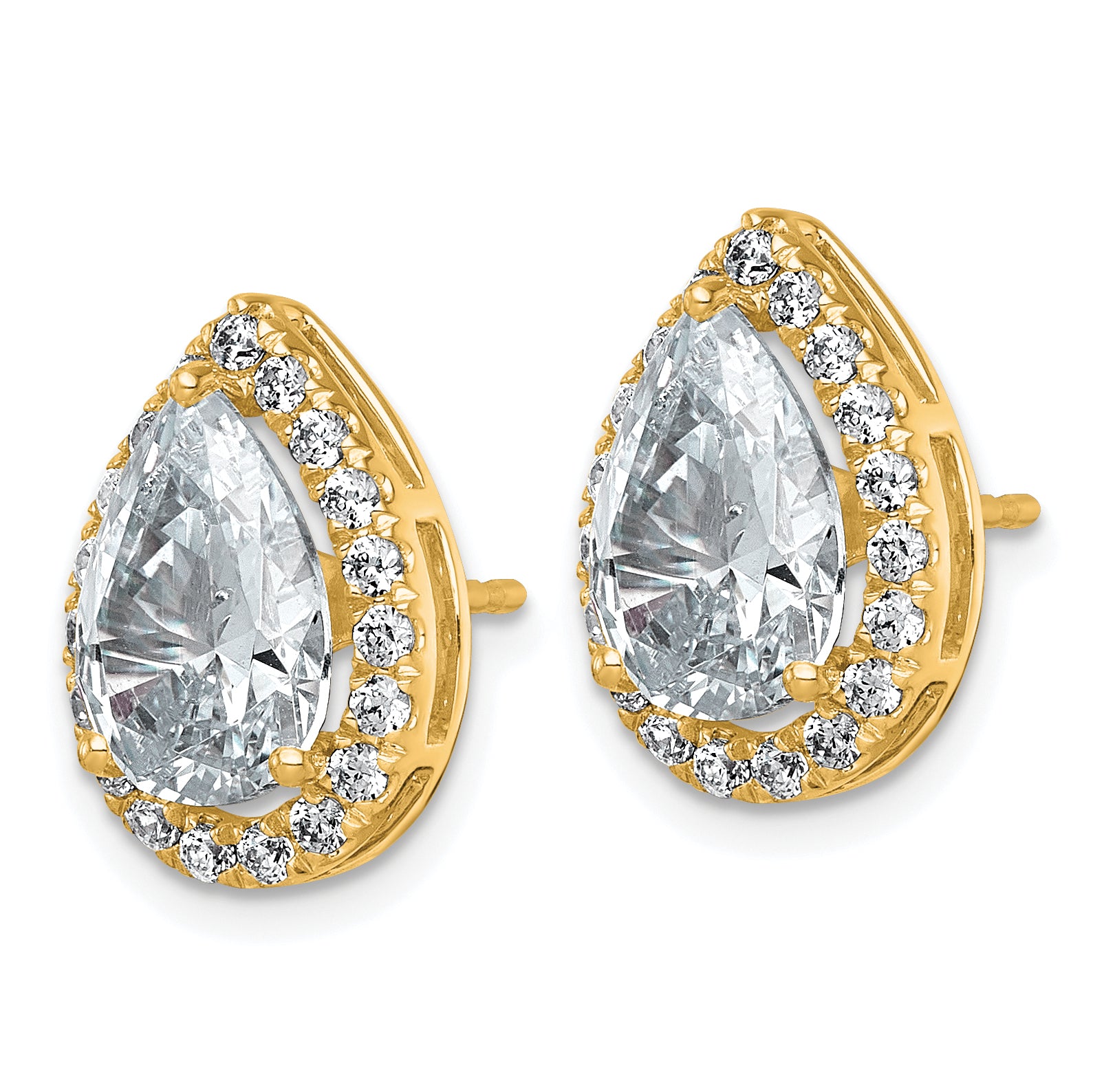 14k 5 5/8 carat Lab Grown Diamond VS+ F+ Complete Pear Halo Post Earrings Secondary image