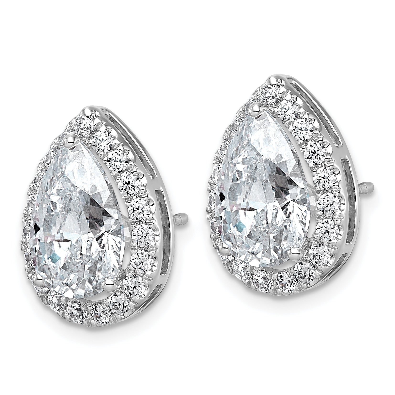 14k White Gold 6 3/4 carat Lab Grown Diamond VS+ F+ Complete Pear Halo Post Earrings