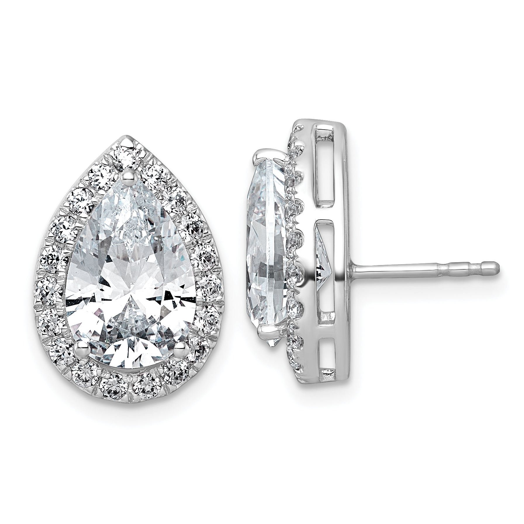 14k White Gold 6 3/4 carat Lab Grown Diamond VS+ F+ Complete Pear Halo Post Earrings