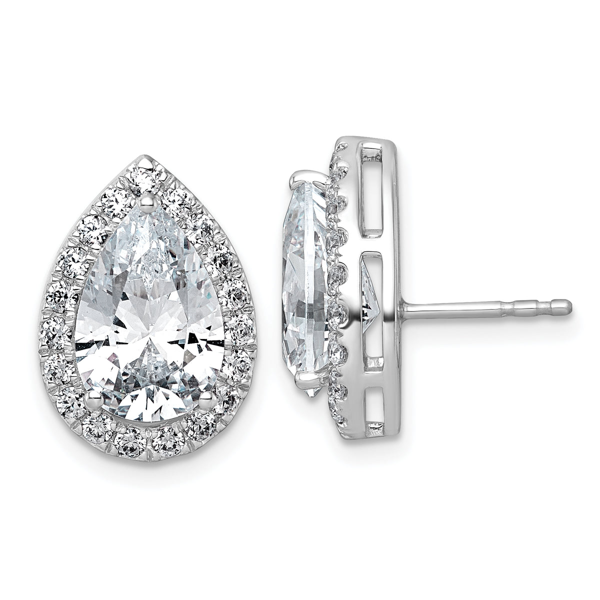 14k White Gold 6 3/4 carat Lab Grown Diamond VS+ F+ Complete Pear Halo Post Earrings