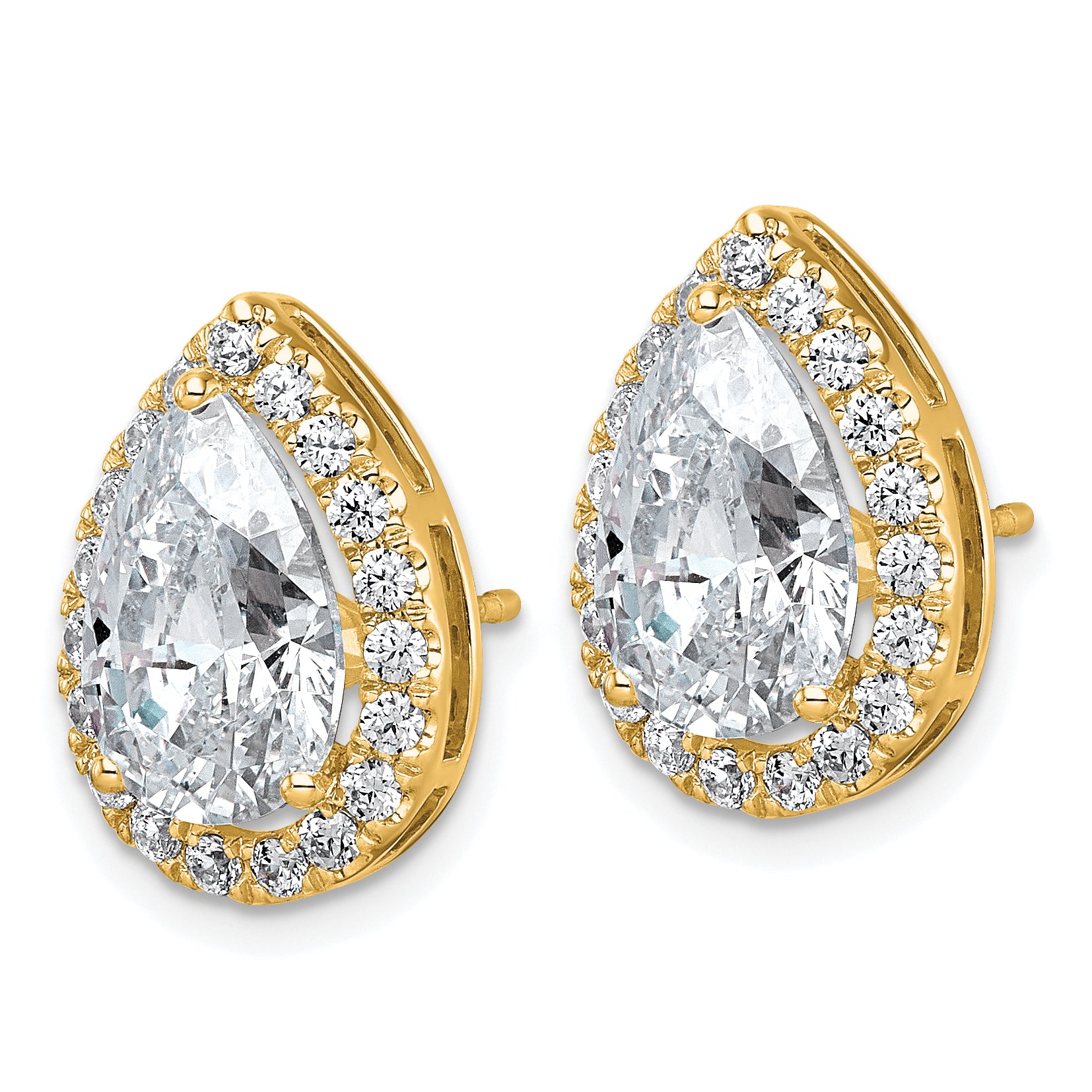 14k 6 3/4 carat Lab Grown Diamond VS+ F+ Complete Pear Halo Post Earrings Secondary image