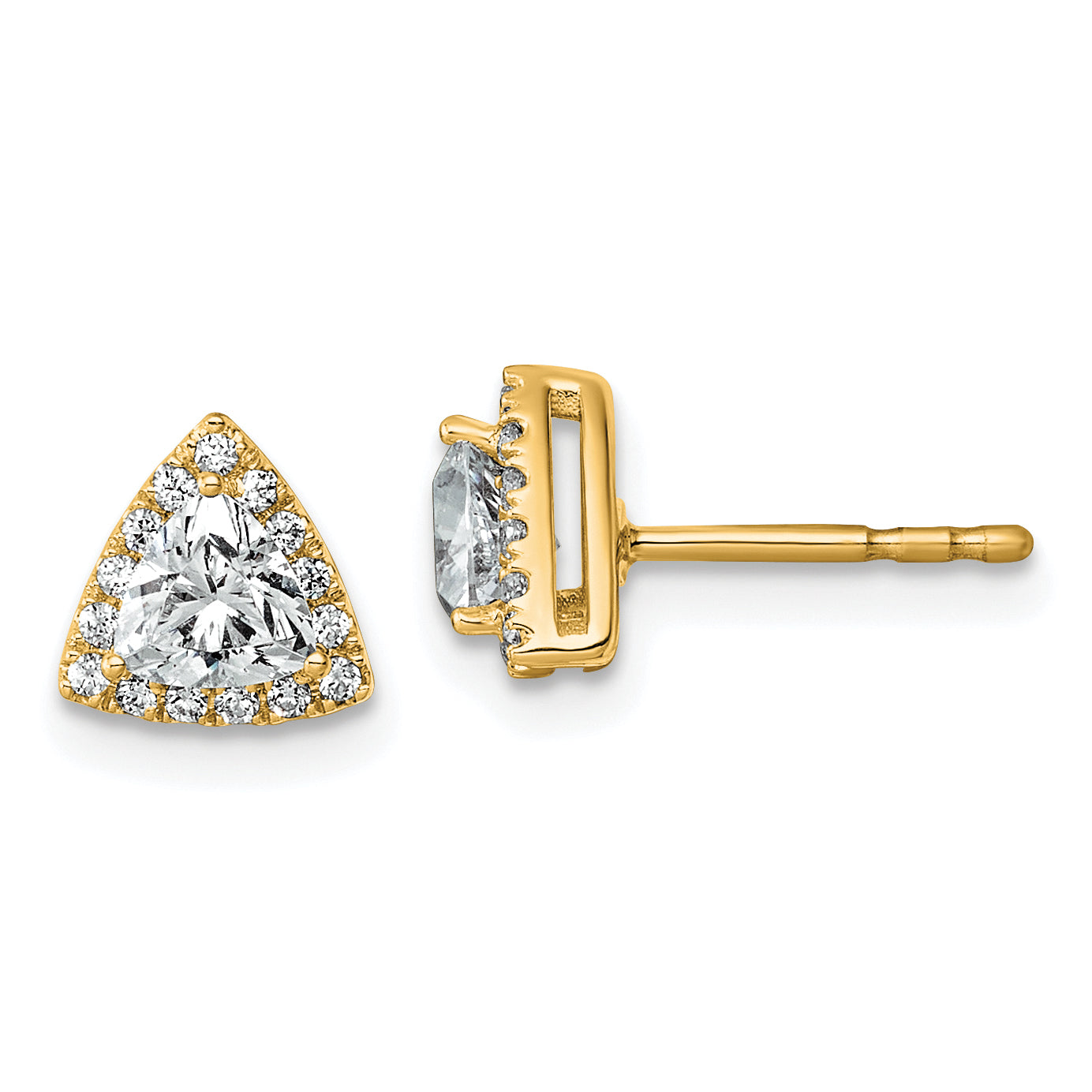14k 5/8 carat Lab Grown Diamond VS+ F+ Complete Trillion Halo Post Earrings