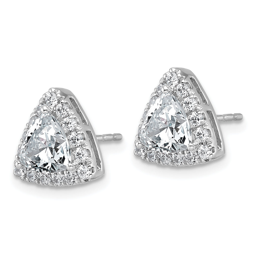 14k White Gold 2 5/8 carat Lab Grown Diamond VS+ F+ Complete Trillion Halo Post Earrings
