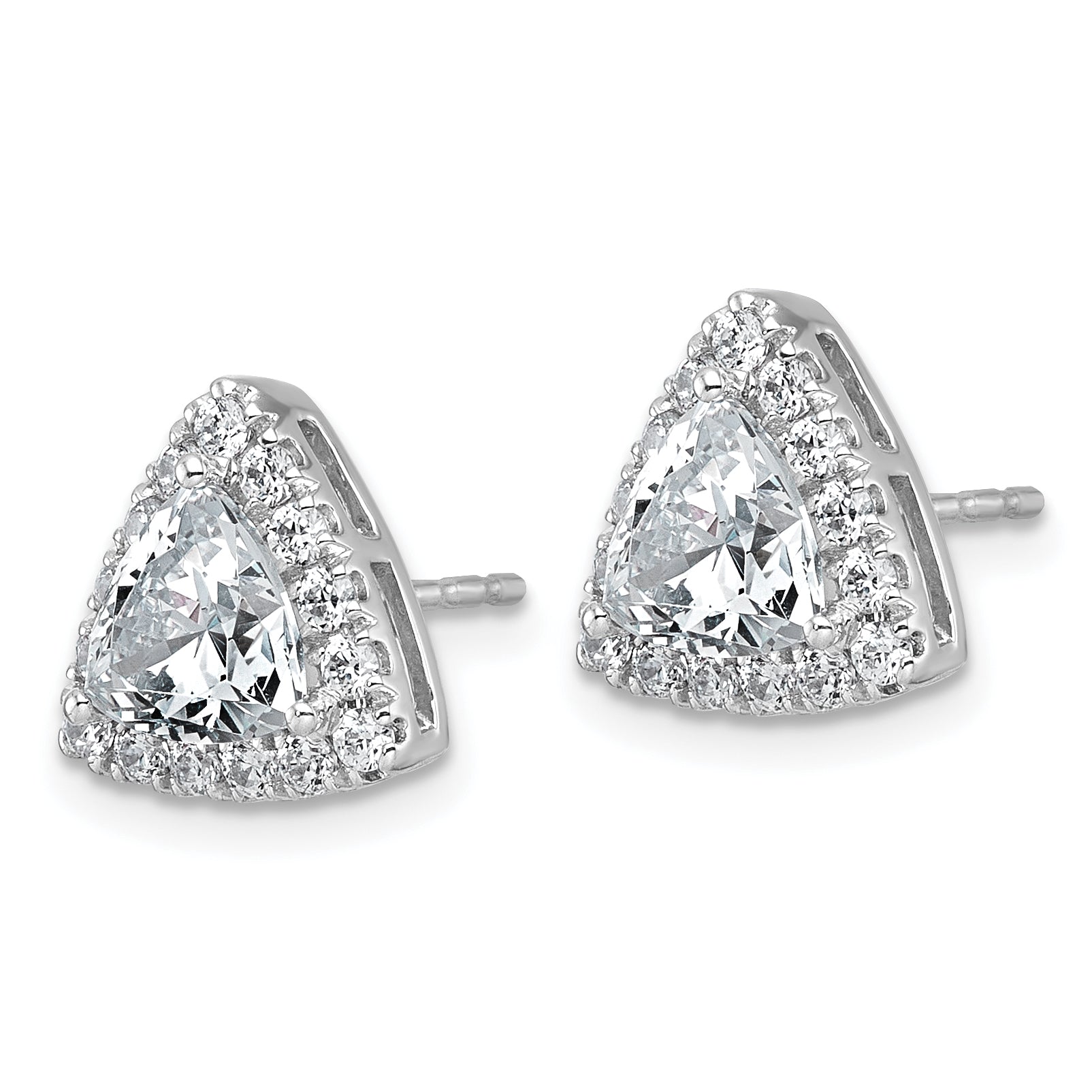 14k White Gold 2 5/8 carat Lab Grown Diamond VS+ F+ Complete Trillion Halo Post Earrings