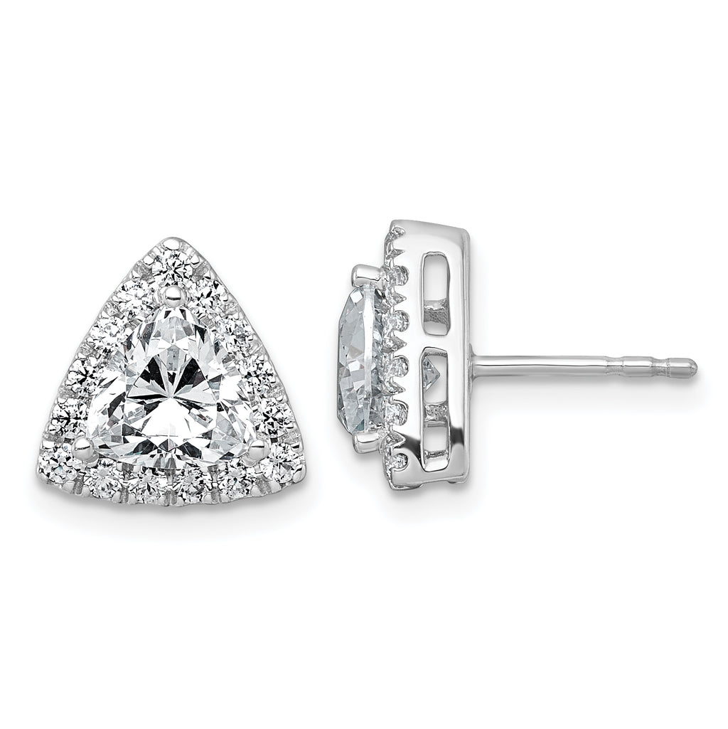 14k White Gold 2 5/8 carat Lab Grown Diamond VS+ F+ Complete Trillion Halo Post Earrings