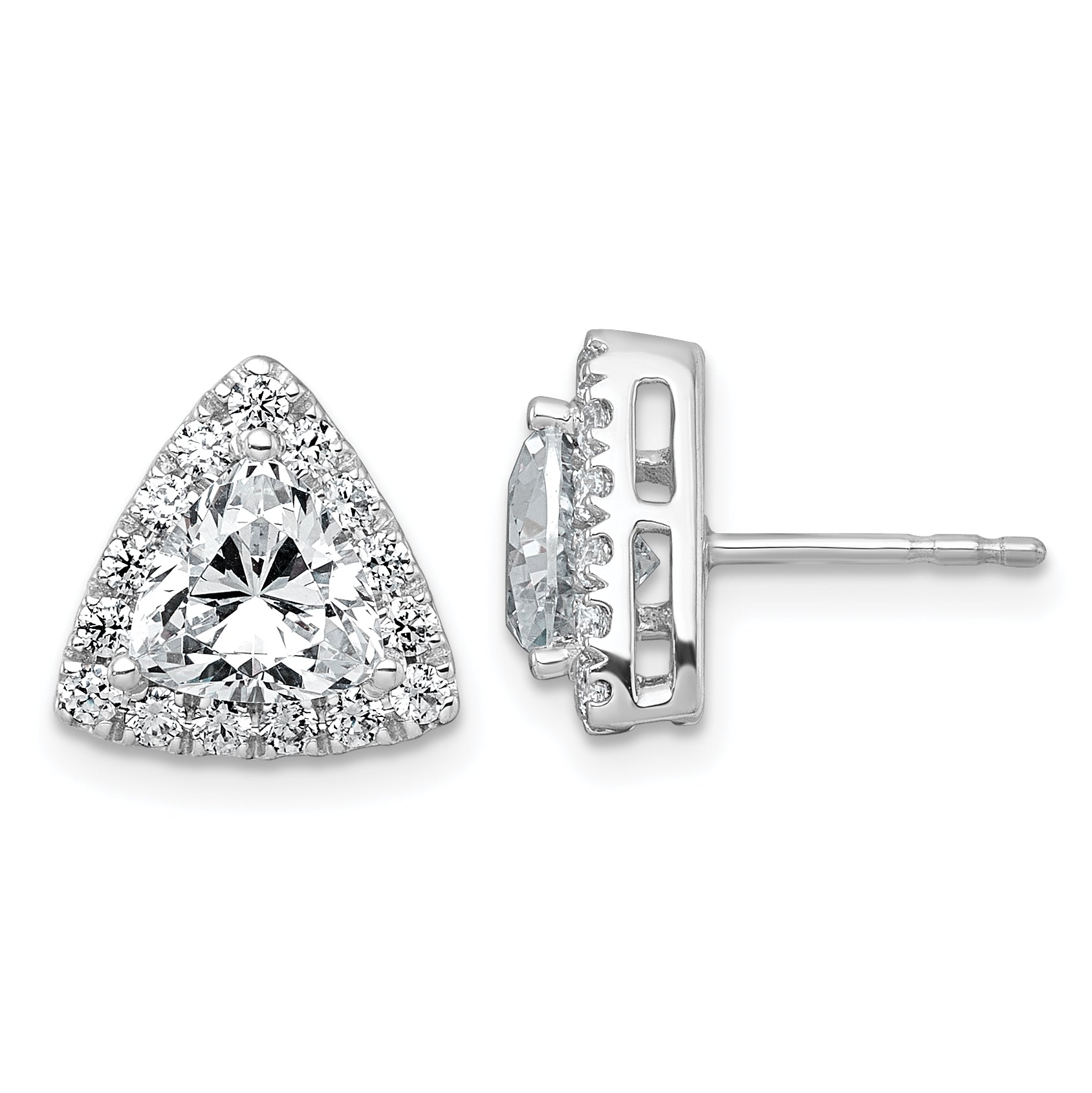 14k White Gold 2 5/8 carat Lab Grown Diamond VS+ F+ Complete Trillion Halo Post Earrings