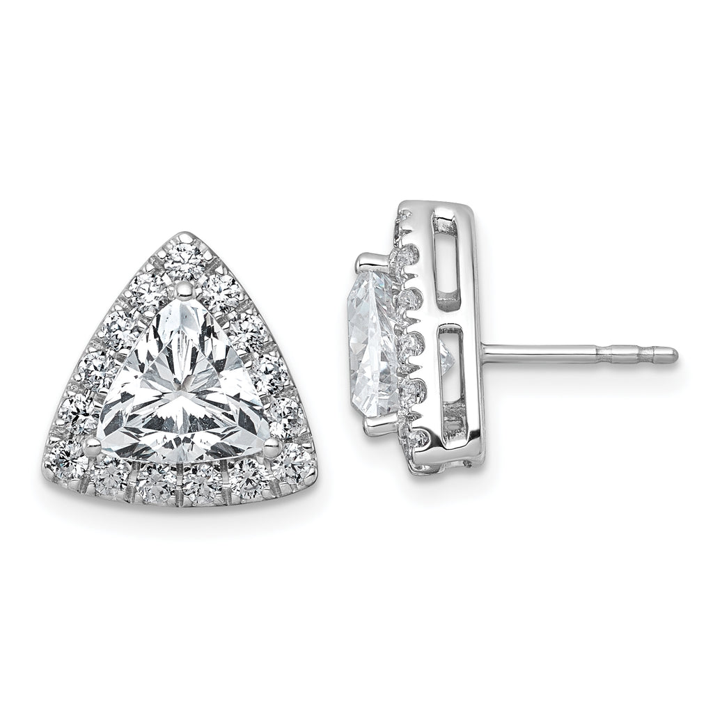 14k White Gold 3 3/4 carat Lab Grown Diamond VS+ F+ Complete Trillion Halo Post Earrings