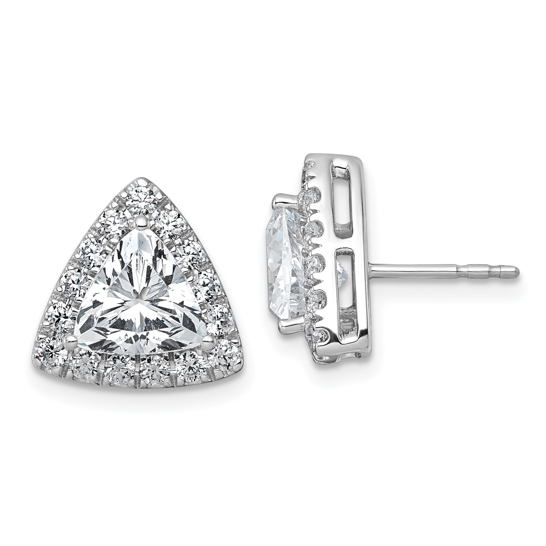 14k White Gold 3 3/4 carat Lab Grown Diamond VS+ F+ Complete Trillion Halo Post Earrings