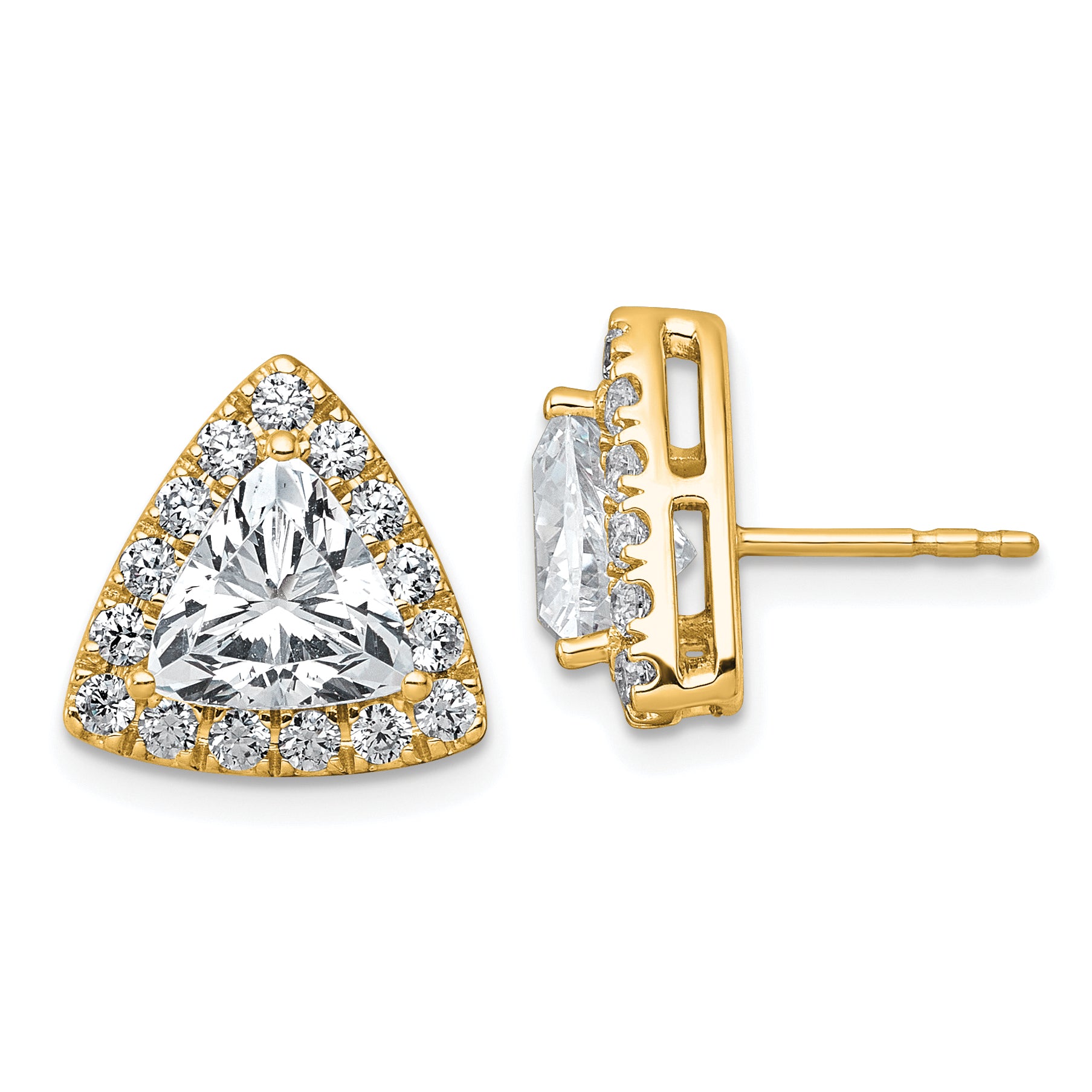14k 3 3/4 carat Lab Grown Diamond VS+ F+ Complete Trillion Halo Post Earrings Main image