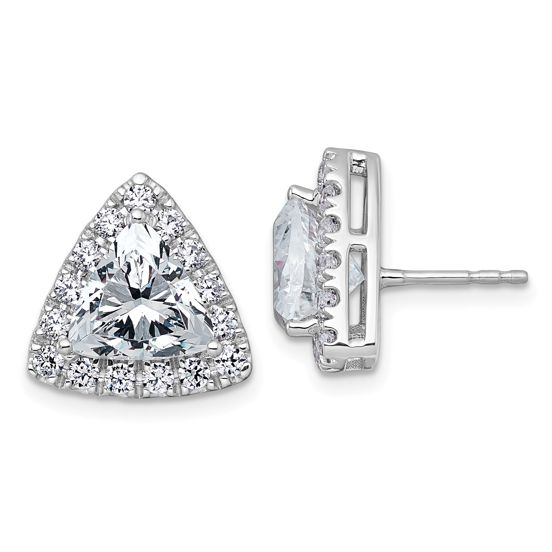 14k White Gold 5 1/4 carat Lab Grown Diamond VS+ F+ Complete Trillion Halo Post Earrings
