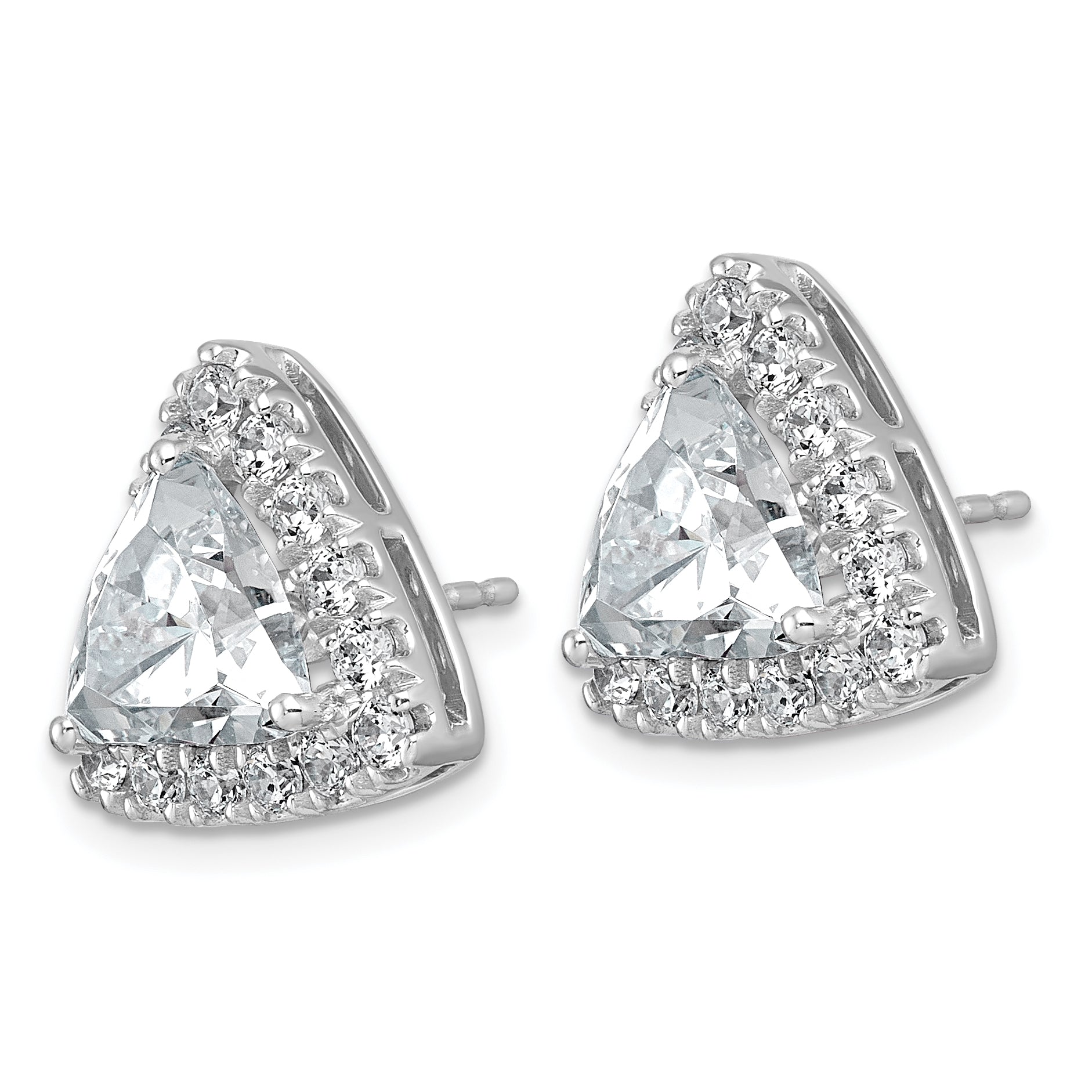 14k White Gold 6 1/2 carat Lab Grown Diamond VS+ F+ Complete Trillion Halo Post Earrings