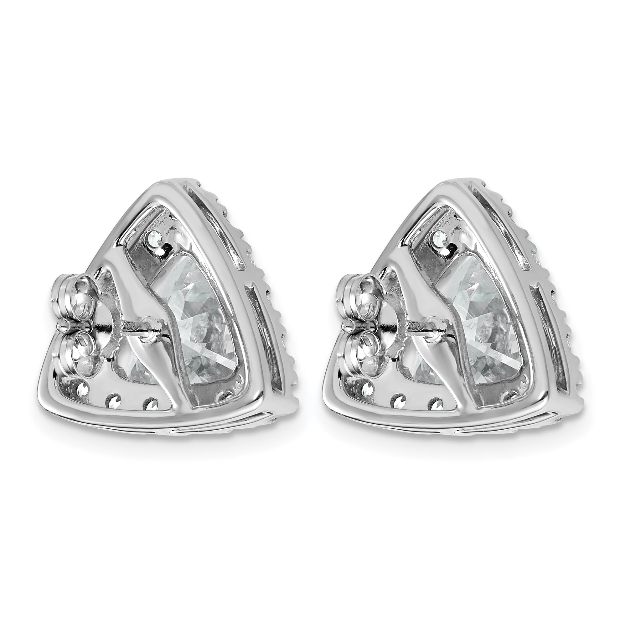 14k White Gold 6 1/2 carat Lab Grown Diamond VS+ F+ Complete Trillion Halo Post Earrings