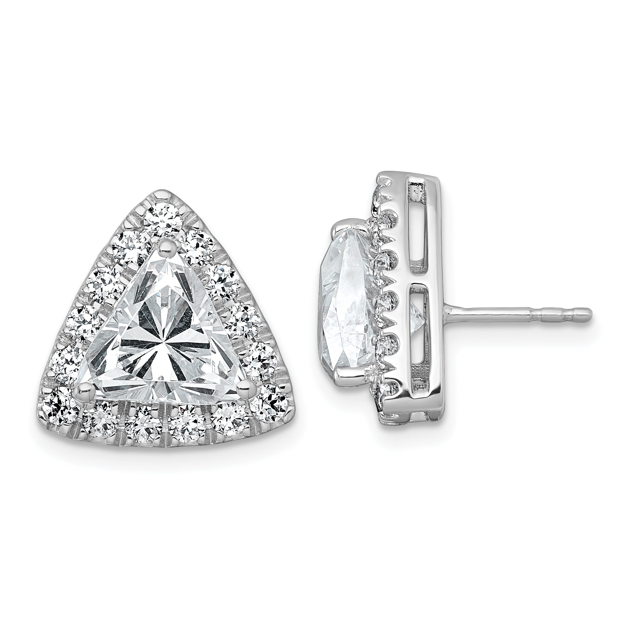 14k White Gold 6 1/2 carat Lab Grown Diamond VS+ F+ Complete Trillion Halo Post Earrings Main image
