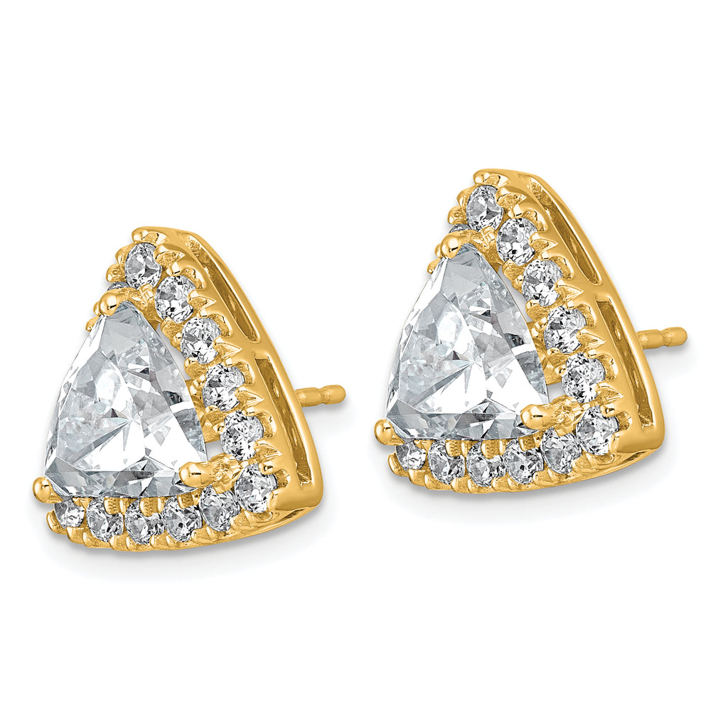 14k 6 1/2 carat Lab Grown Diamond VS+ F+ Complete Trillion Halo Post Earrings