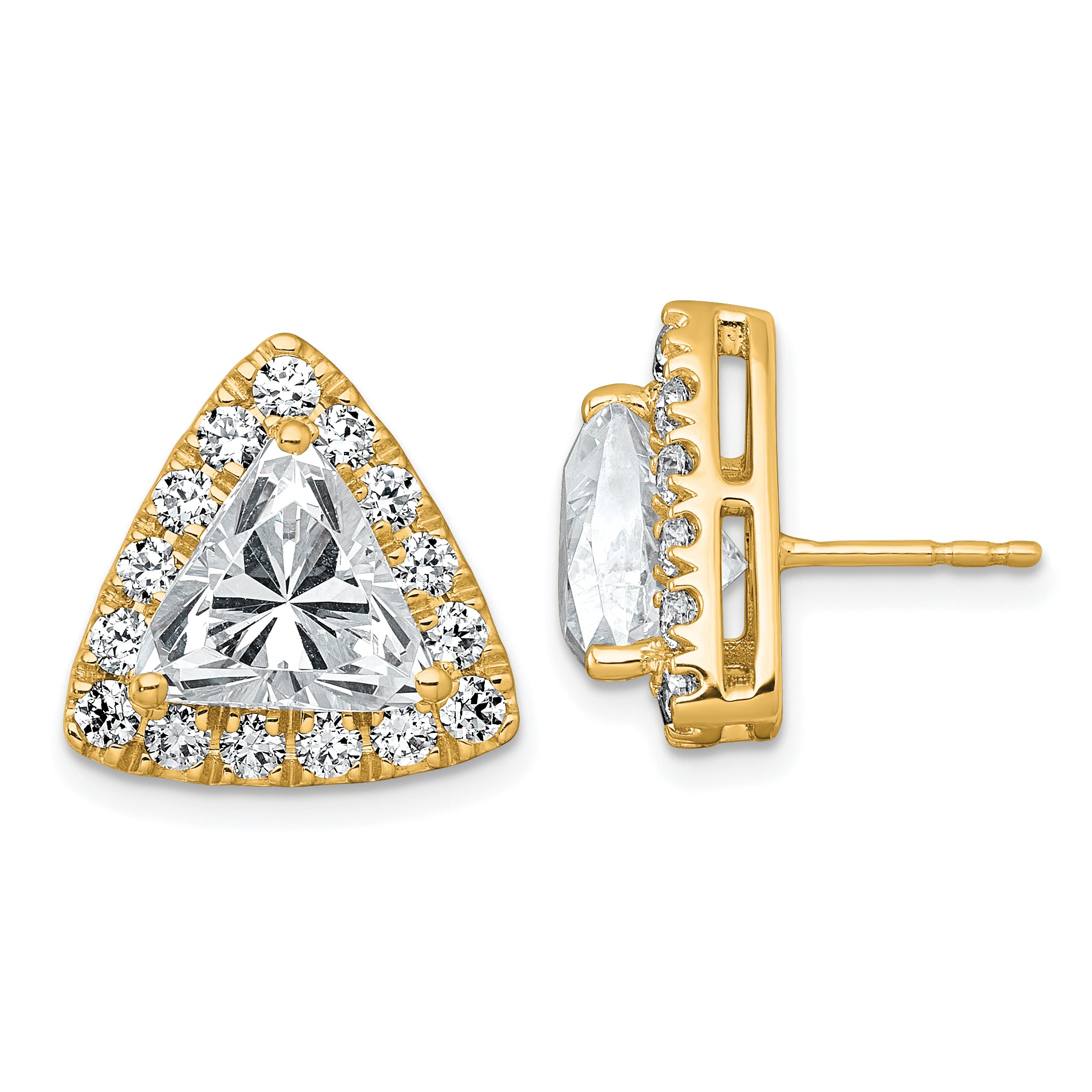 14k 6 1/2 carat Lab Grown Diamond VS+ F+ Complete Trillion Halo Post Earrings