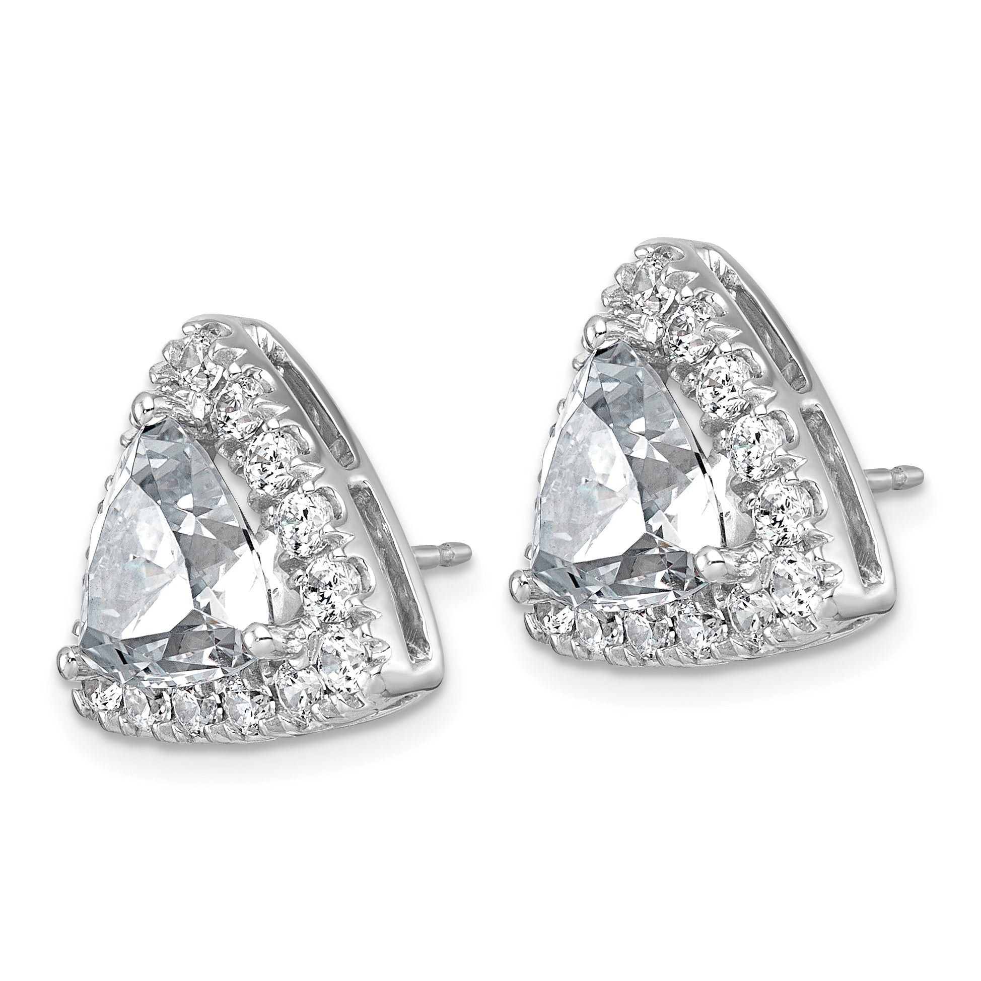 14k White Gold 7 3/4 carat Lab Grown Diamond VS+ F+ Complete Trillion Halo Post Earrings Secondary image
