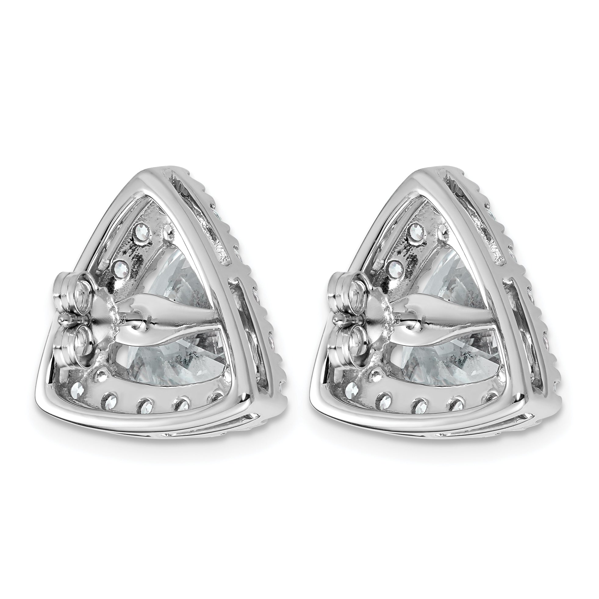 14k White Gold 7 3/4 carat Lab Grown Diamond VS+ F+ Complete Trillion Halo Post Earrings