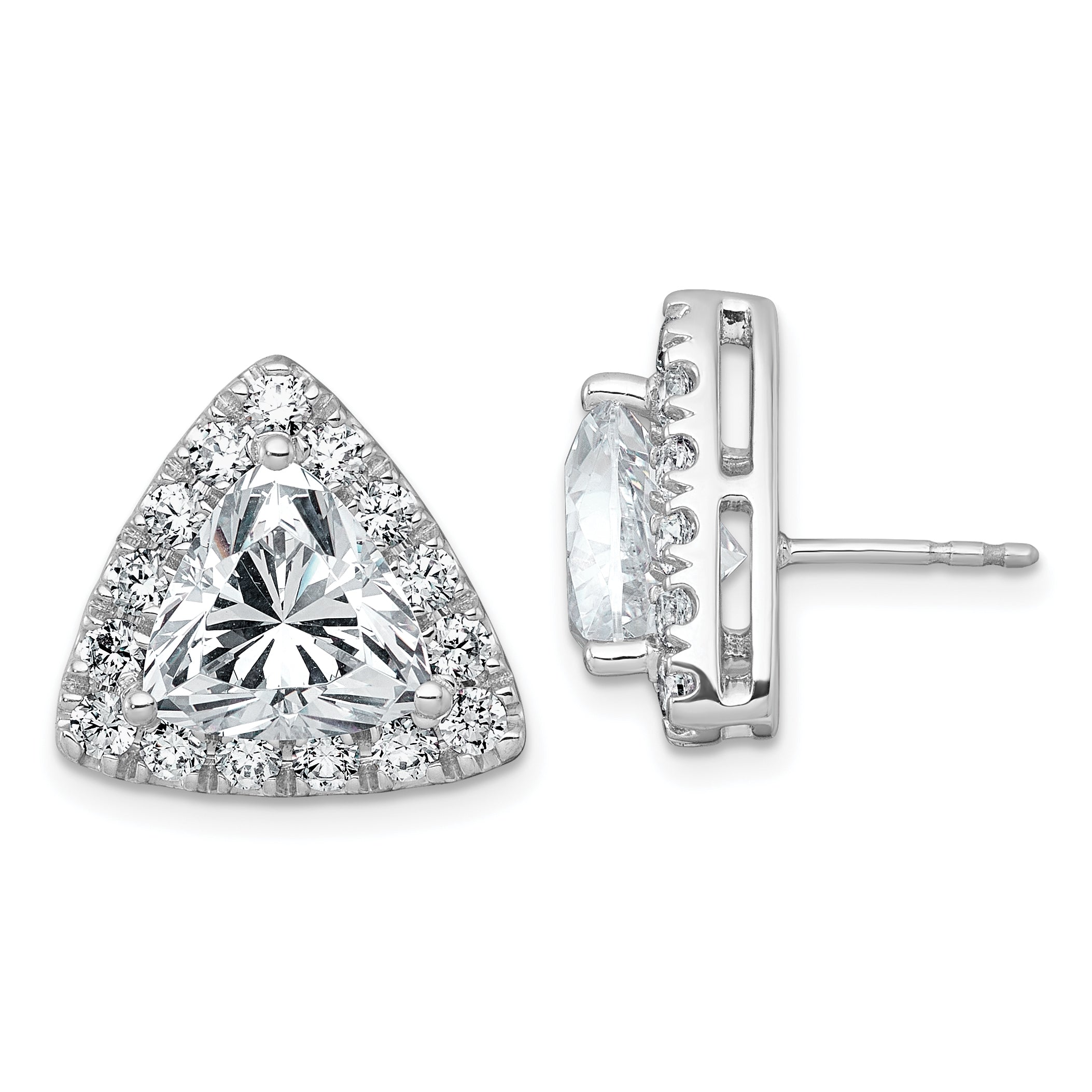 14k White Gold 7 3/4 carat Lab Grown Diamond VS+ F+ Complete Trillion Halo Post Earrings