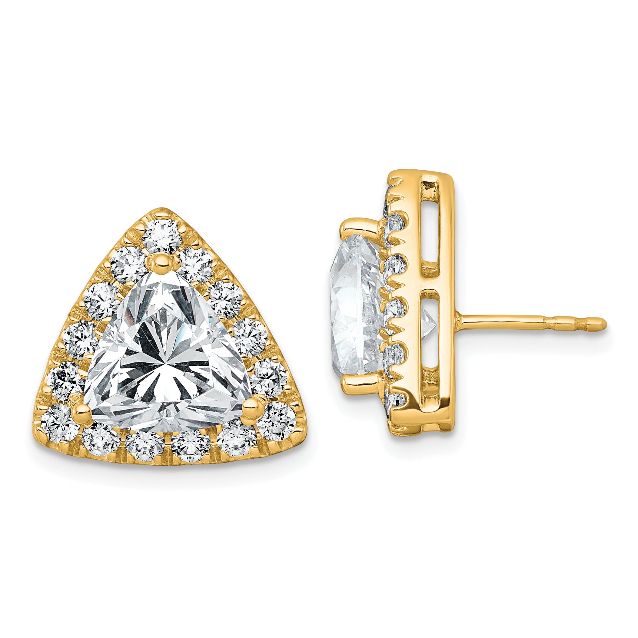 14k 7 3/4 carat Lab Grown Diamond VS+ F+ Complete Trillion Halo Post Earrings Main image