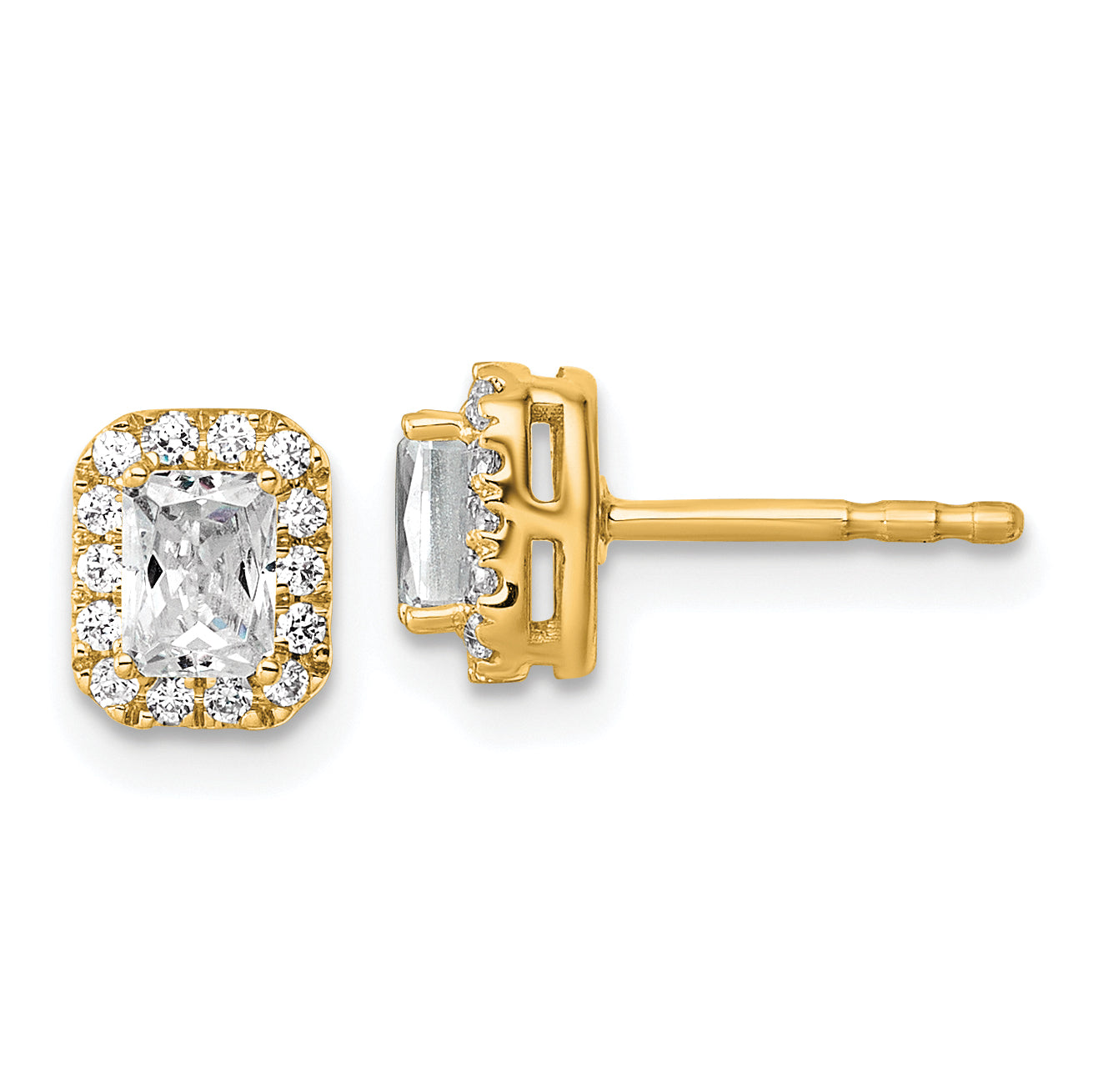 14k 5/8 carat Lab Grown Diamond VS+ F+ Complete Emerald Halo Post Earrings Main image