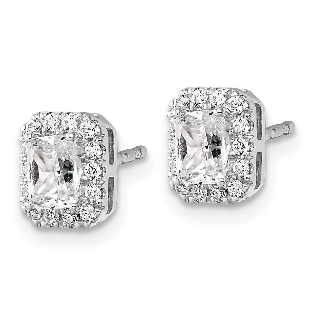 14k White Gold 7/8 carat Lab Grown Diamond VS/SI+ G+ Complete Emerald Halo Post Earrings