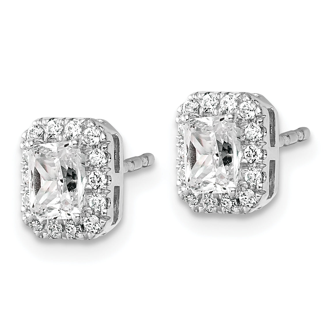 14k White Gold 7/8 carat Lab Grown Diamond VS/SI+ G+ Complete Emerald Halo Post Earrings