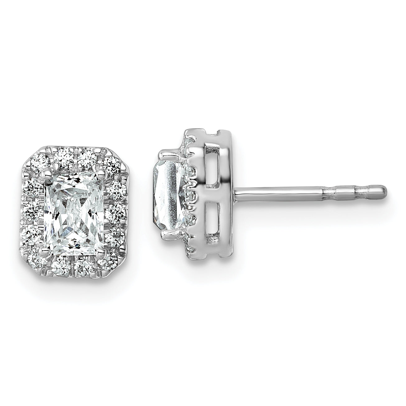 14k White Gold 7/8 carat Lab Grown Diamond VS/SI+ G+ Complete Emerald Halo Post Earrings