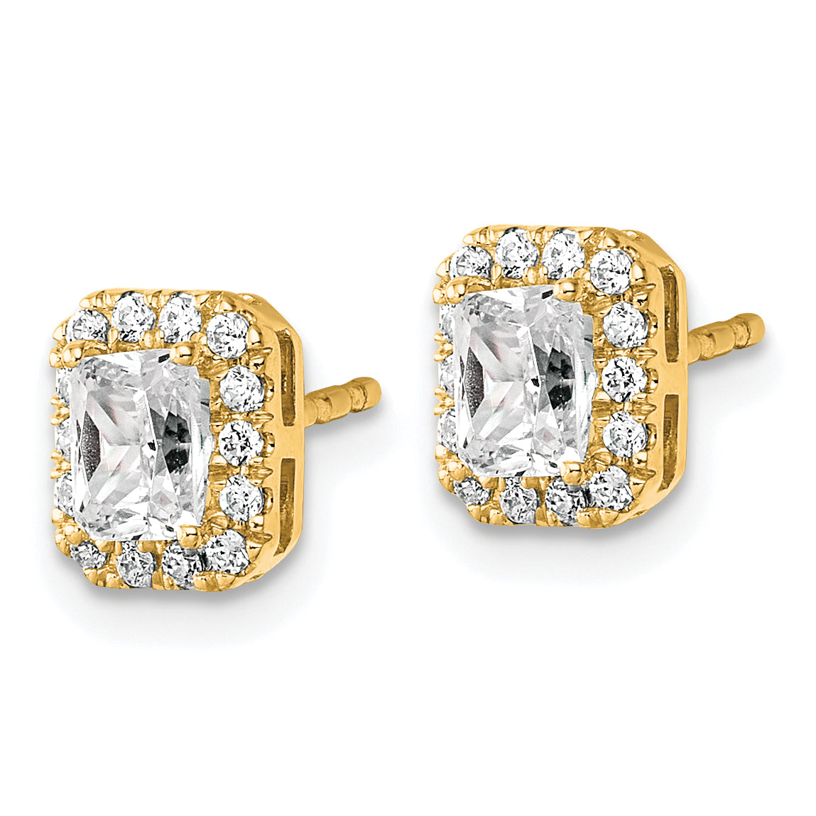 14k 7/8 carat Lab Grown Diamond VS+ F+ Complete Emerald Halo Post Earrings