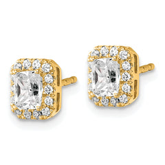 14k 7/8 carat Lab Grown Diamond VS+ F+ Complete Emerald Halo Post Earrings