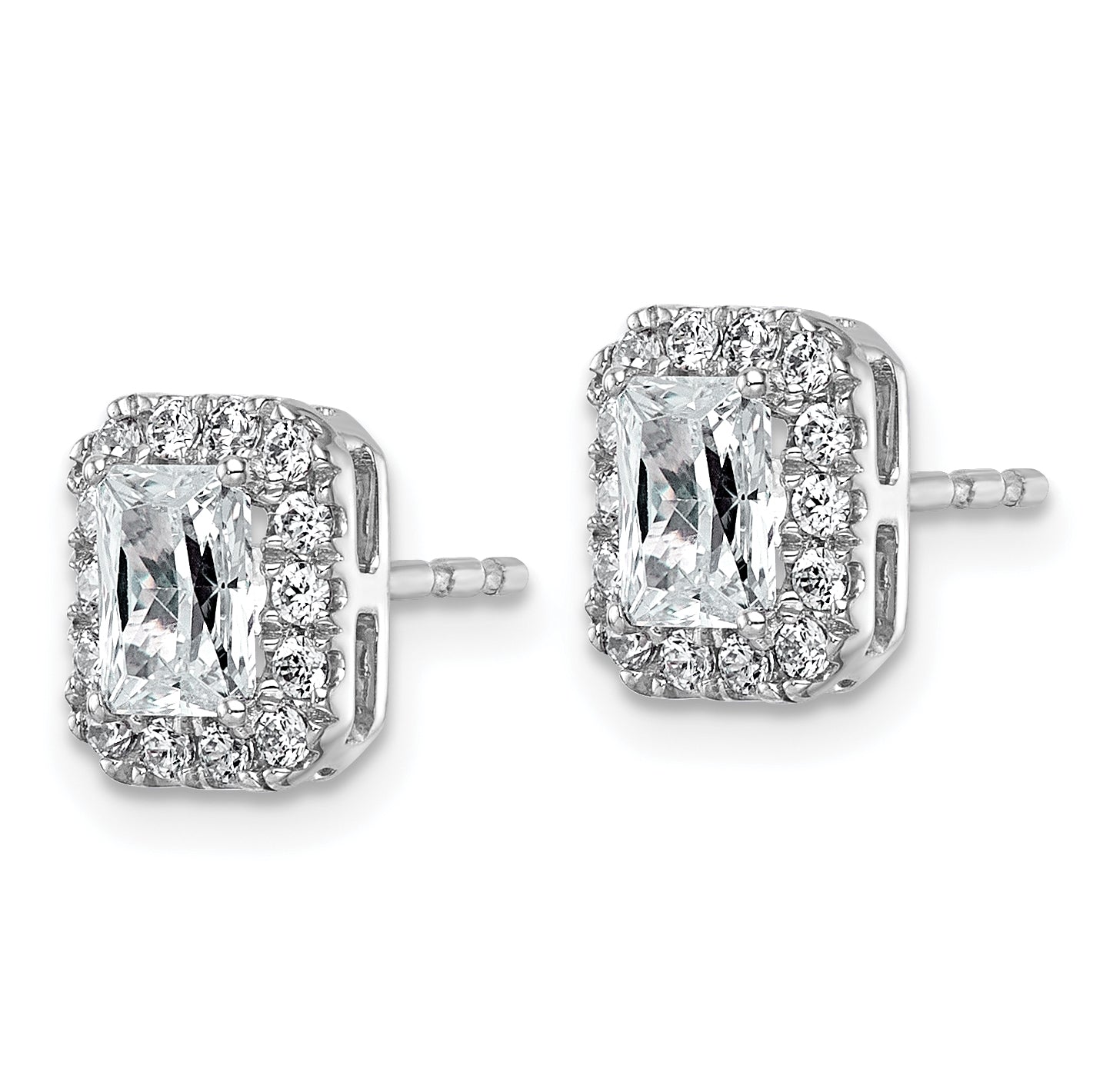 14k White Gold 1 1/3 carat Lab Grown Diamond VS+ F+ Complete Emerald Halo Post Earrings Secondary image